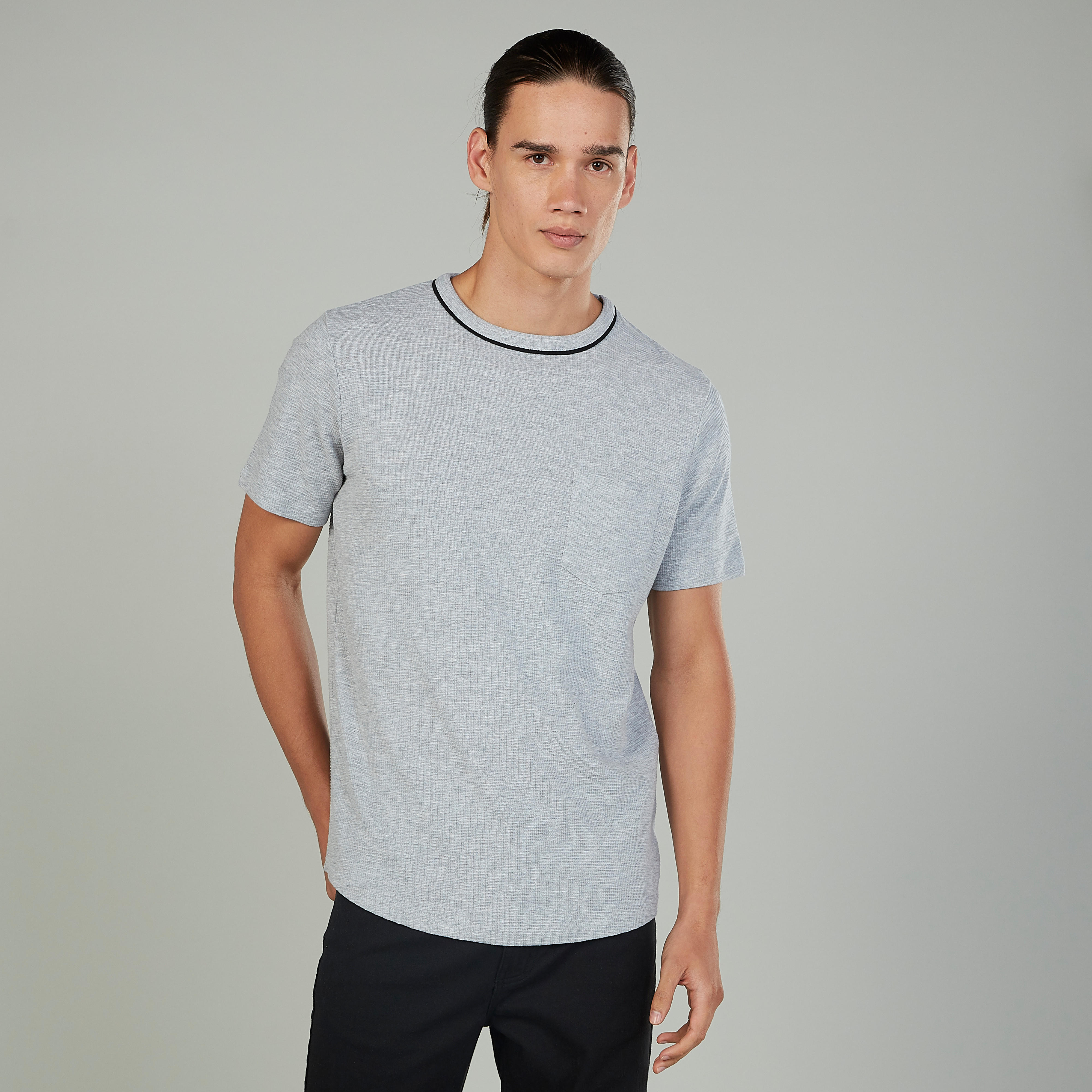 Textured T-shirt with Round Neck and Short Sleeves-men-clothing-tshirtsandpolos-tshirts-image-1