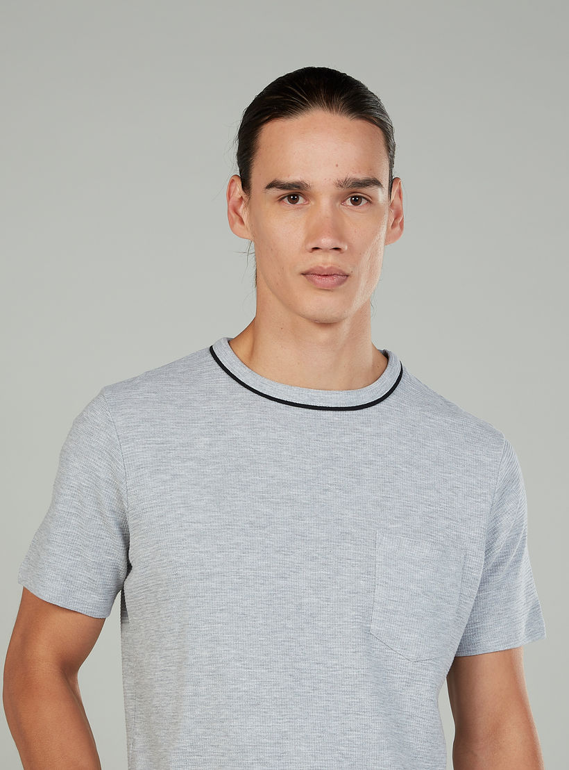Textured T-shirt with Round Neck and Short Sleeves-men-clothing-tshirtsandpolos-tshirts-image-3