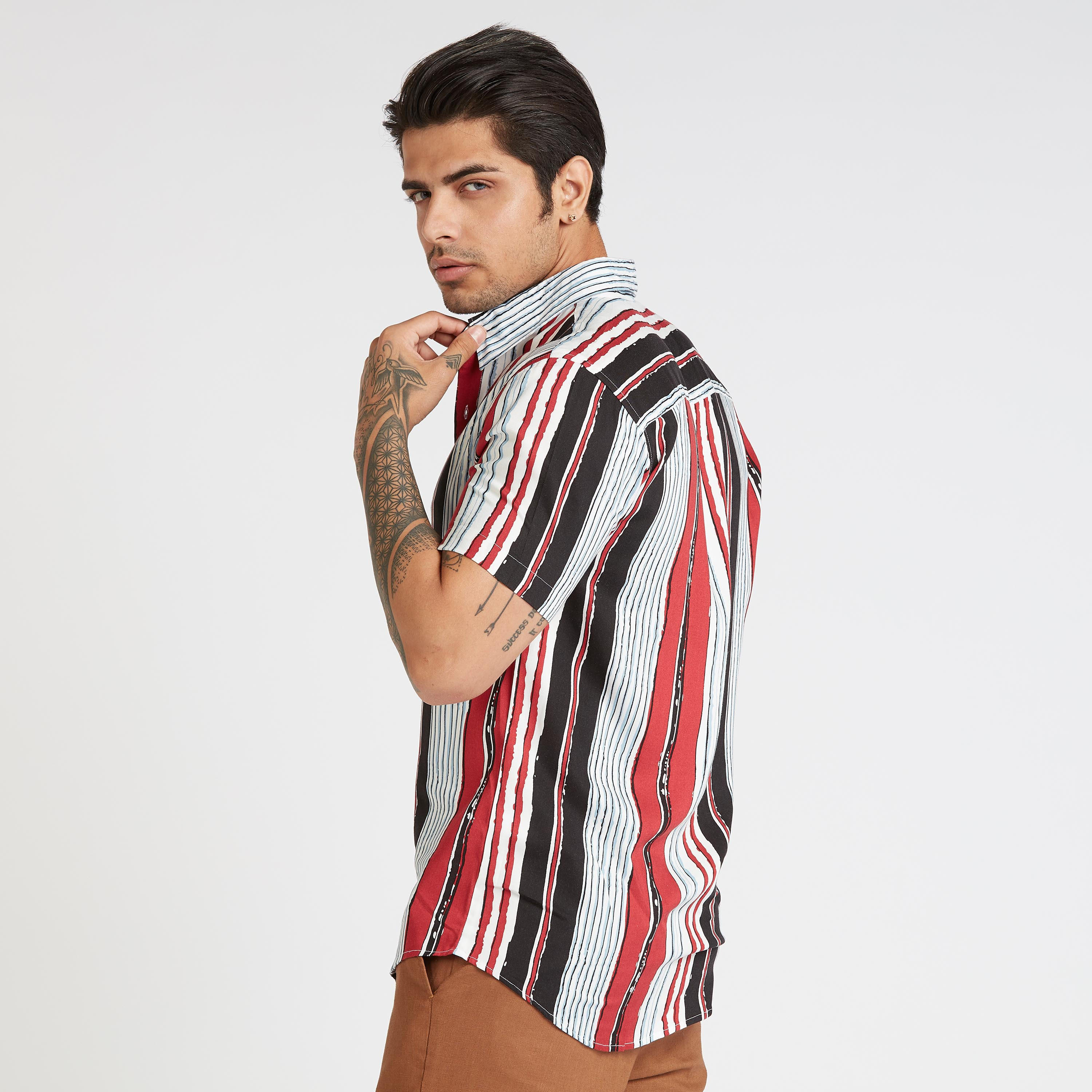 قميص سليم مخطط بياقة عاديّة وأكمام قصيرة-men-clothing-shirts-image-4