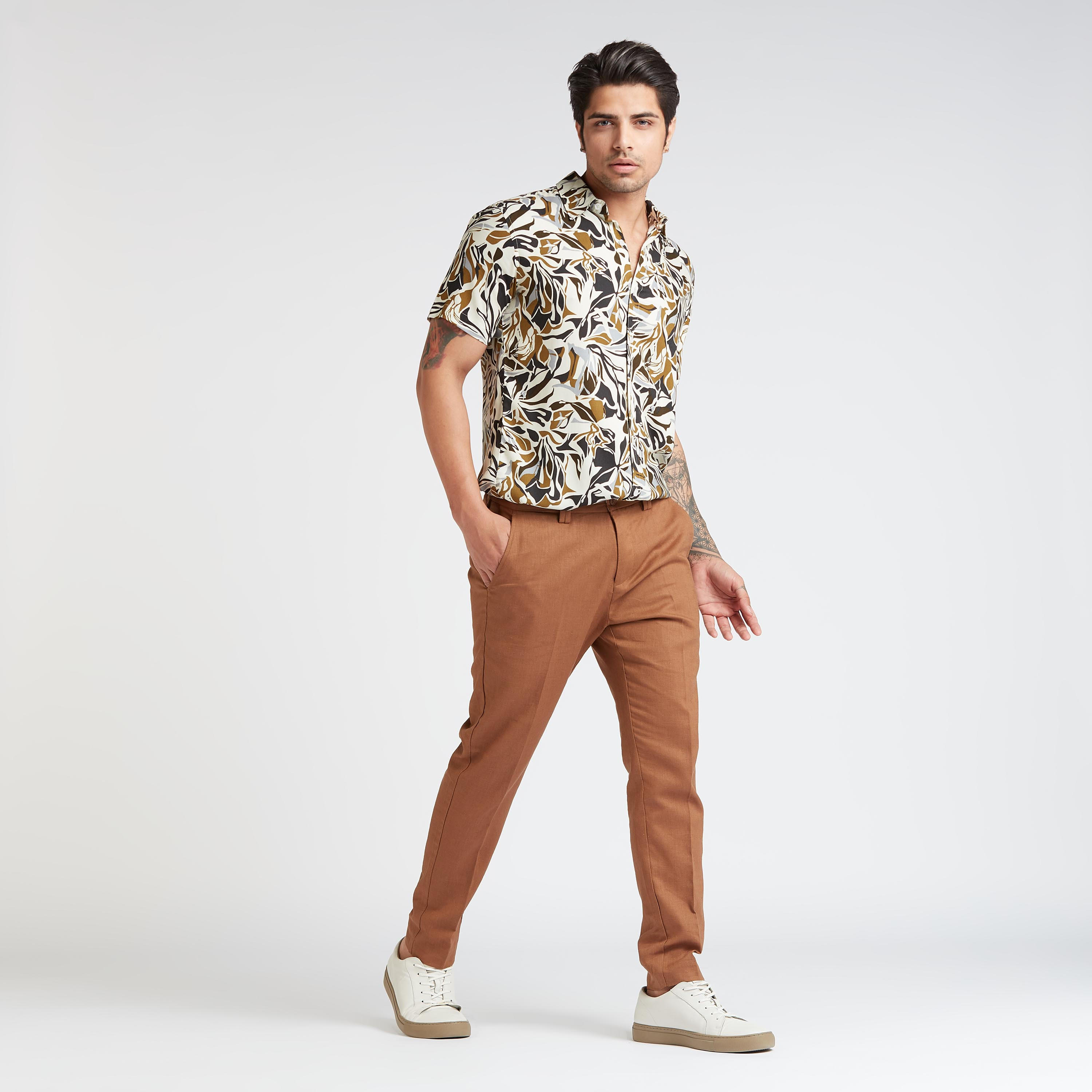 قميص سليم بياقة عاديّة وأكمام قصيرة وطبعات-men-clothing-shirts-image-2