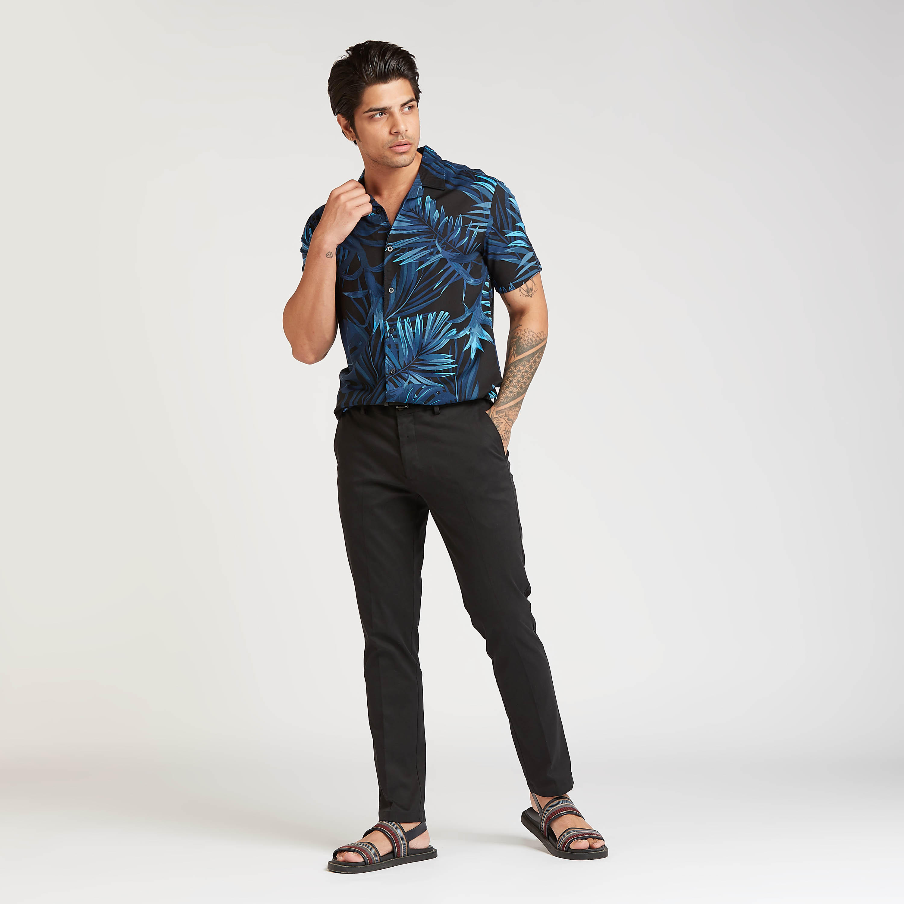 Slim Fit Printed Shirt with Spread Collar and Short Sleeves-men-clothing-shirts-image-2