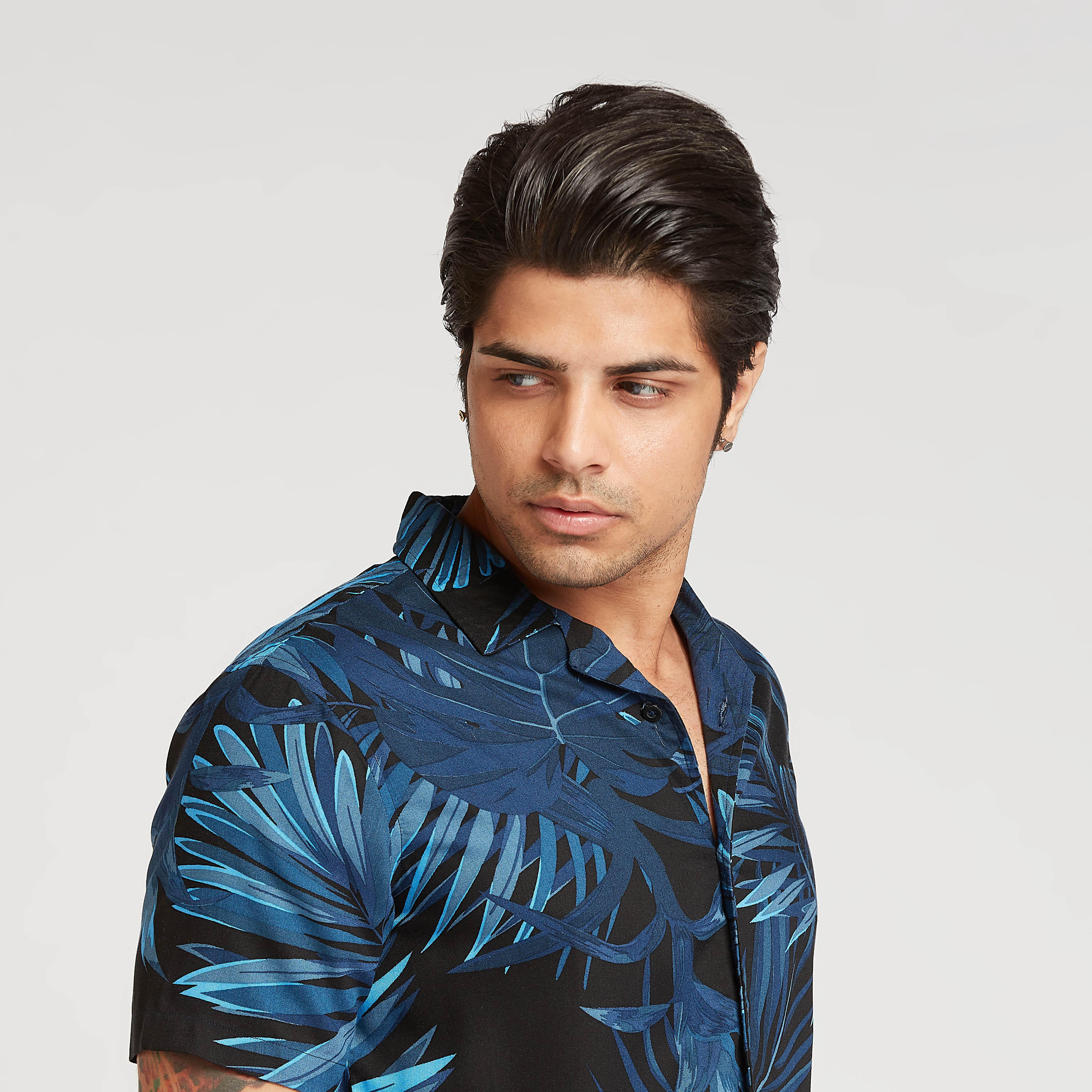 Slim Fit Printed Shirt with Spread Collar and Short Sleeves-men-clothing-shirts-image-3
