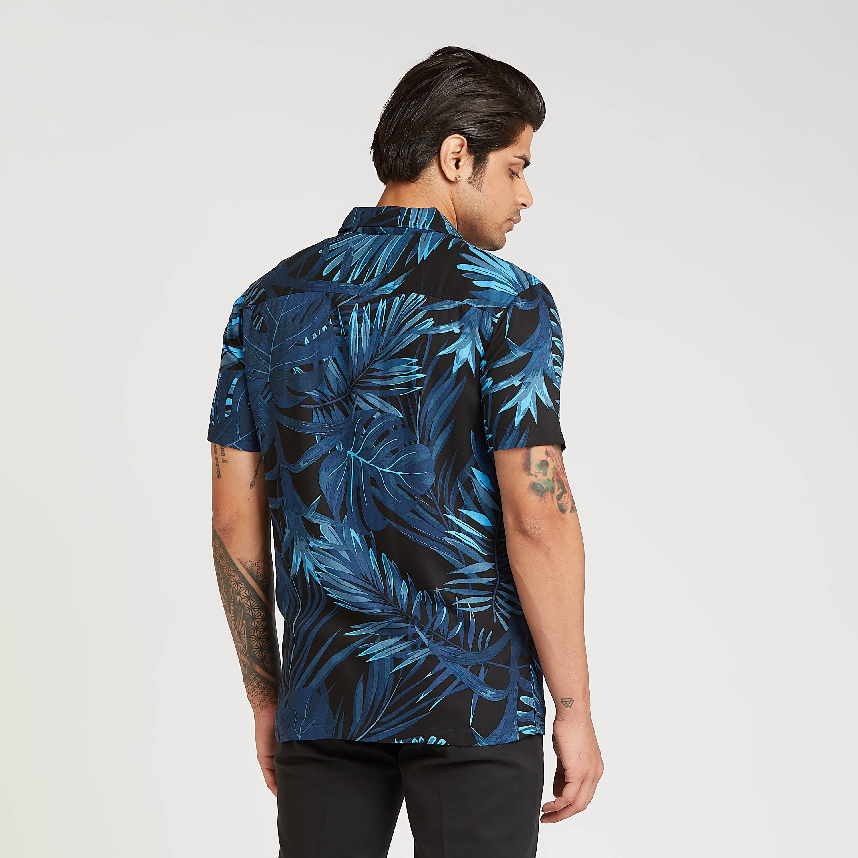 Slim Fit Printed Shirt with Spread Collar and Short Sleeves-men-clothing-shirts-image-4