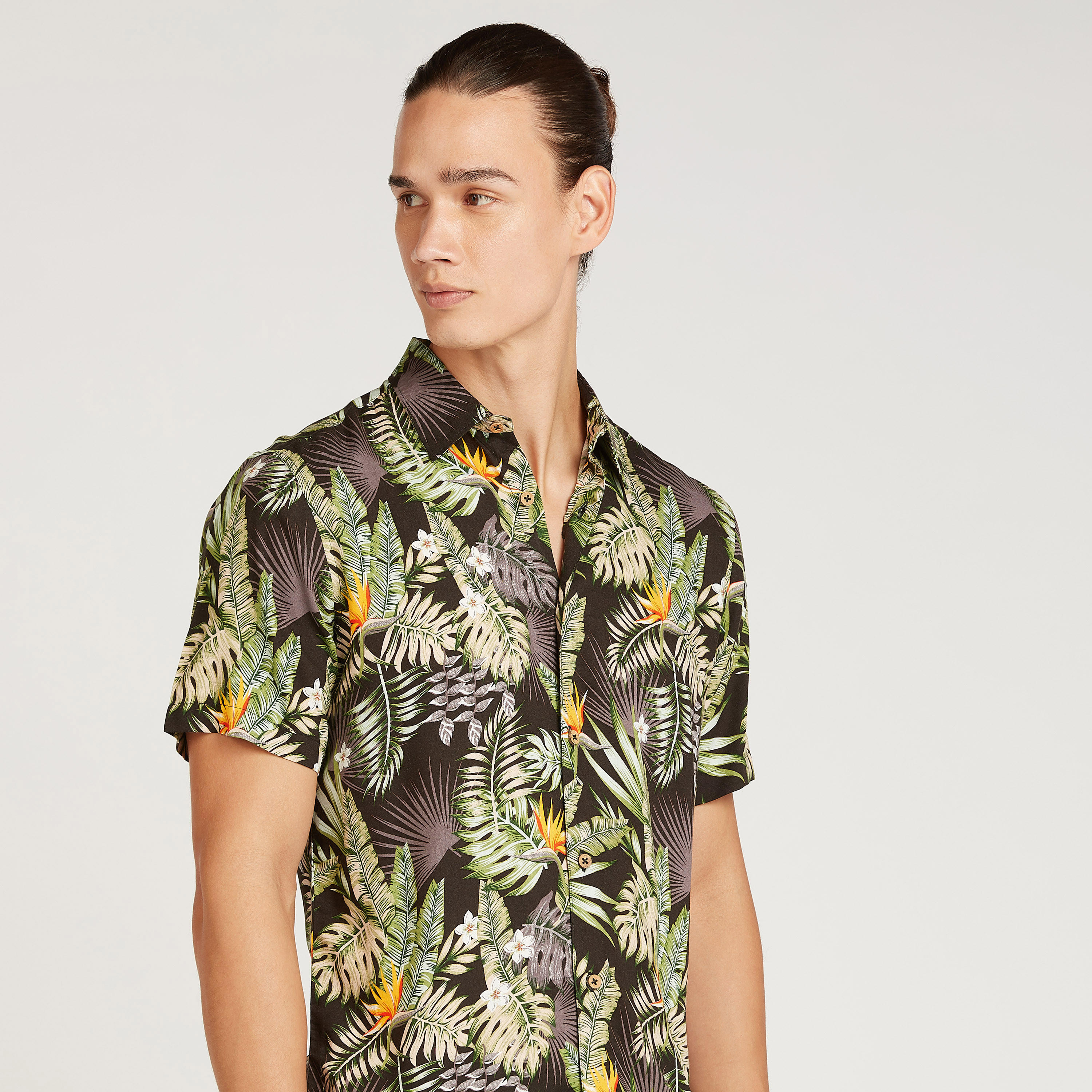 Printed Shirt with Short Sleeves and Spread Collar-men-clothing-shirts-image-3