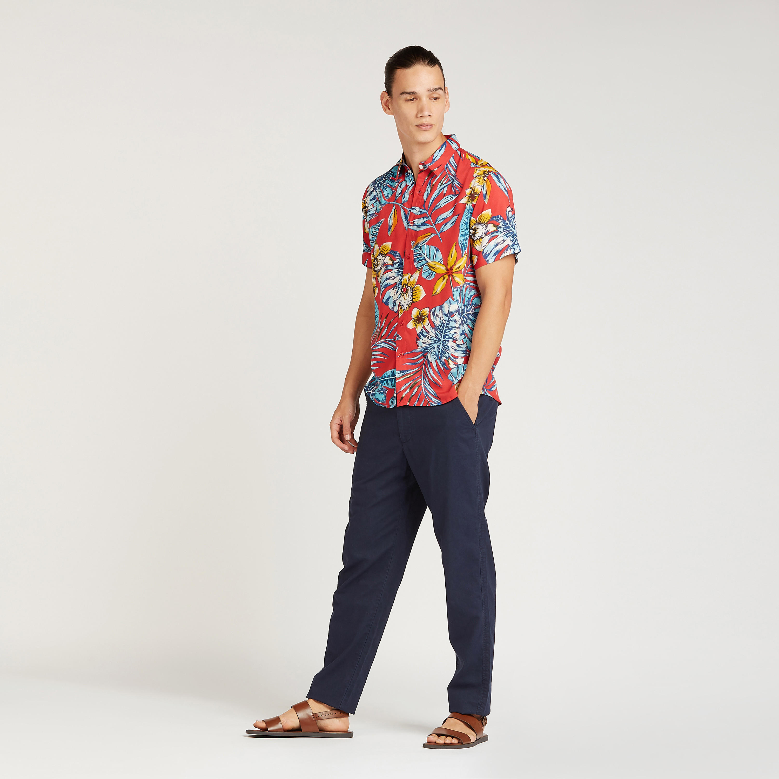 Printed Shirt with Short Sleeves and Spread Collar-men-clothing-shirts-image-2