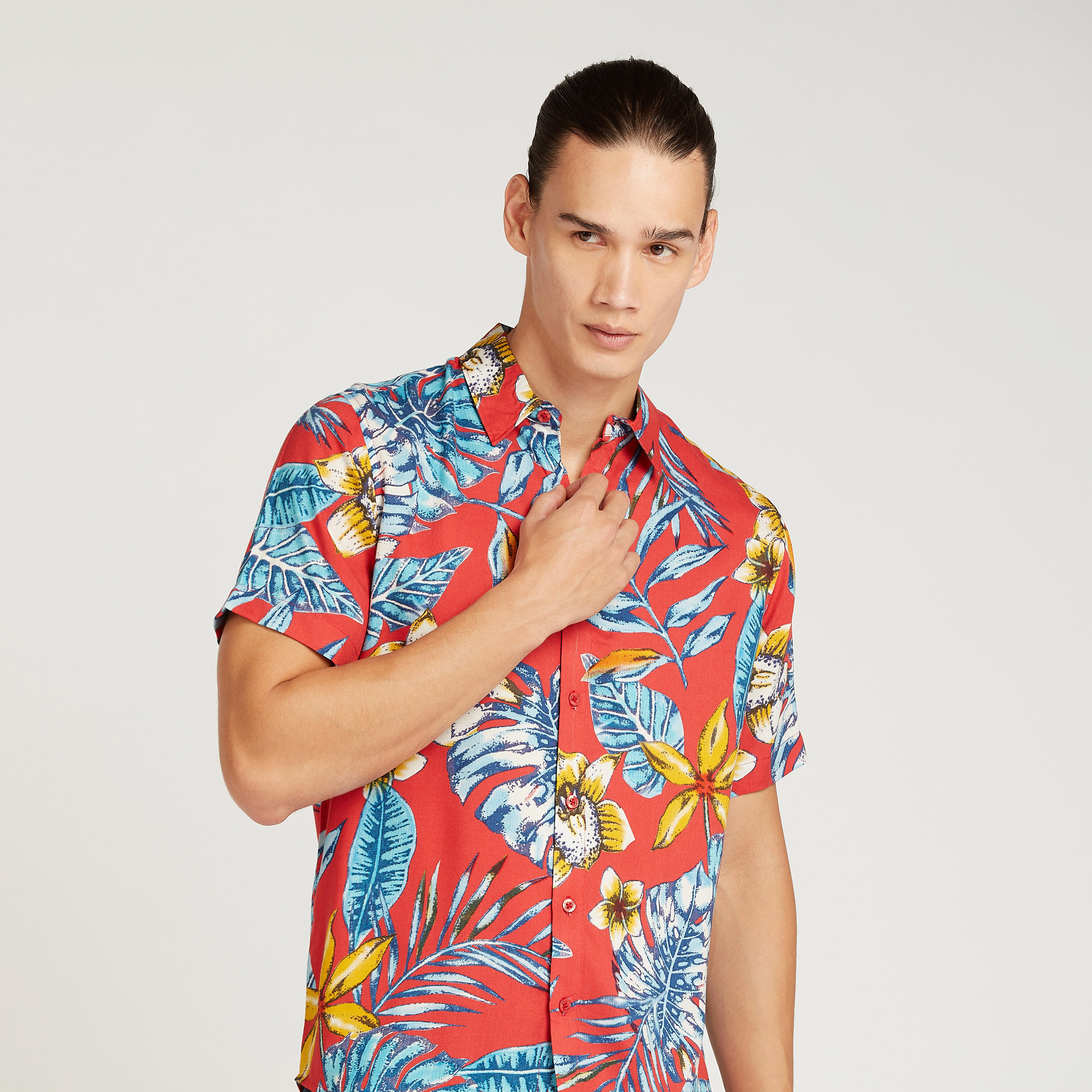 Printed Shirt with Short Sleeves and Spread Collar-men-clothing-shirts-image-3