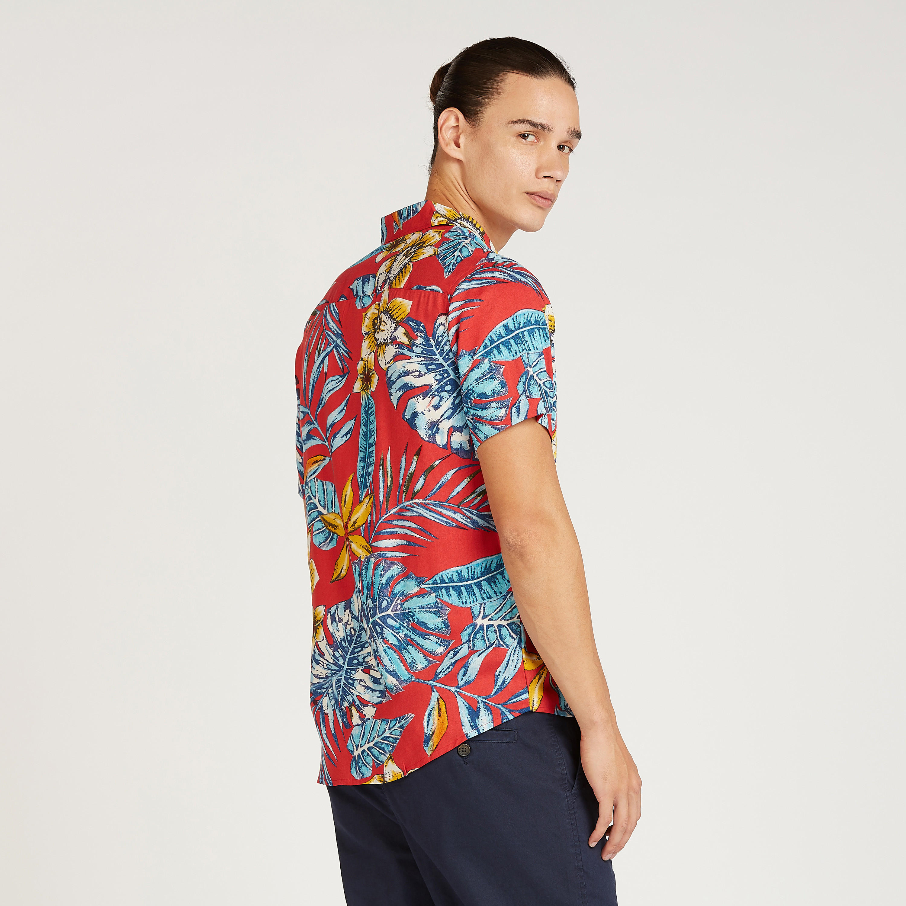 Printed Shirt with Short Sleeves and Spread Collar-men-clothing-shirts-image-4