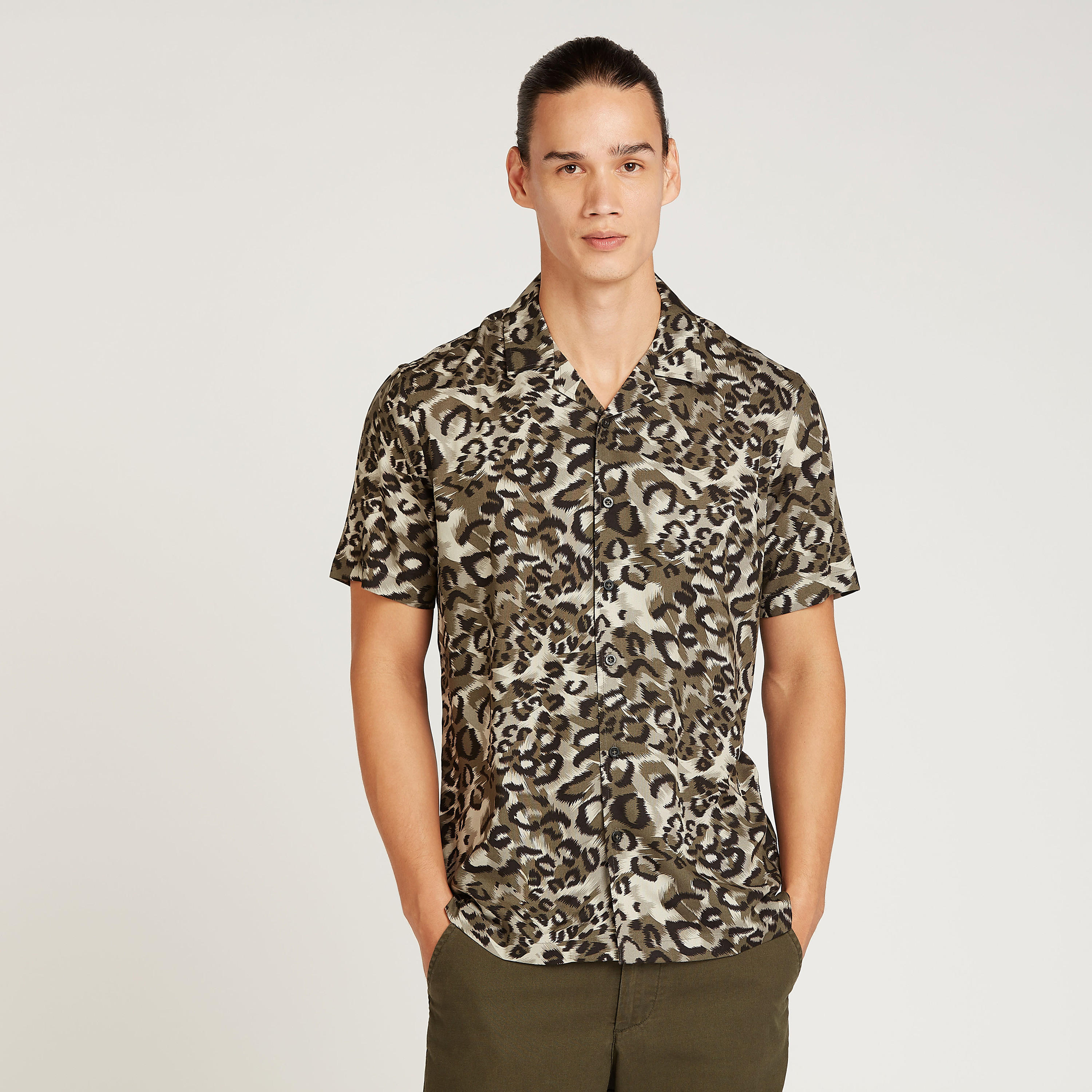 Printed Shirt with Short Sleeves and Spread Collar-men-clothing-shirts-image-1