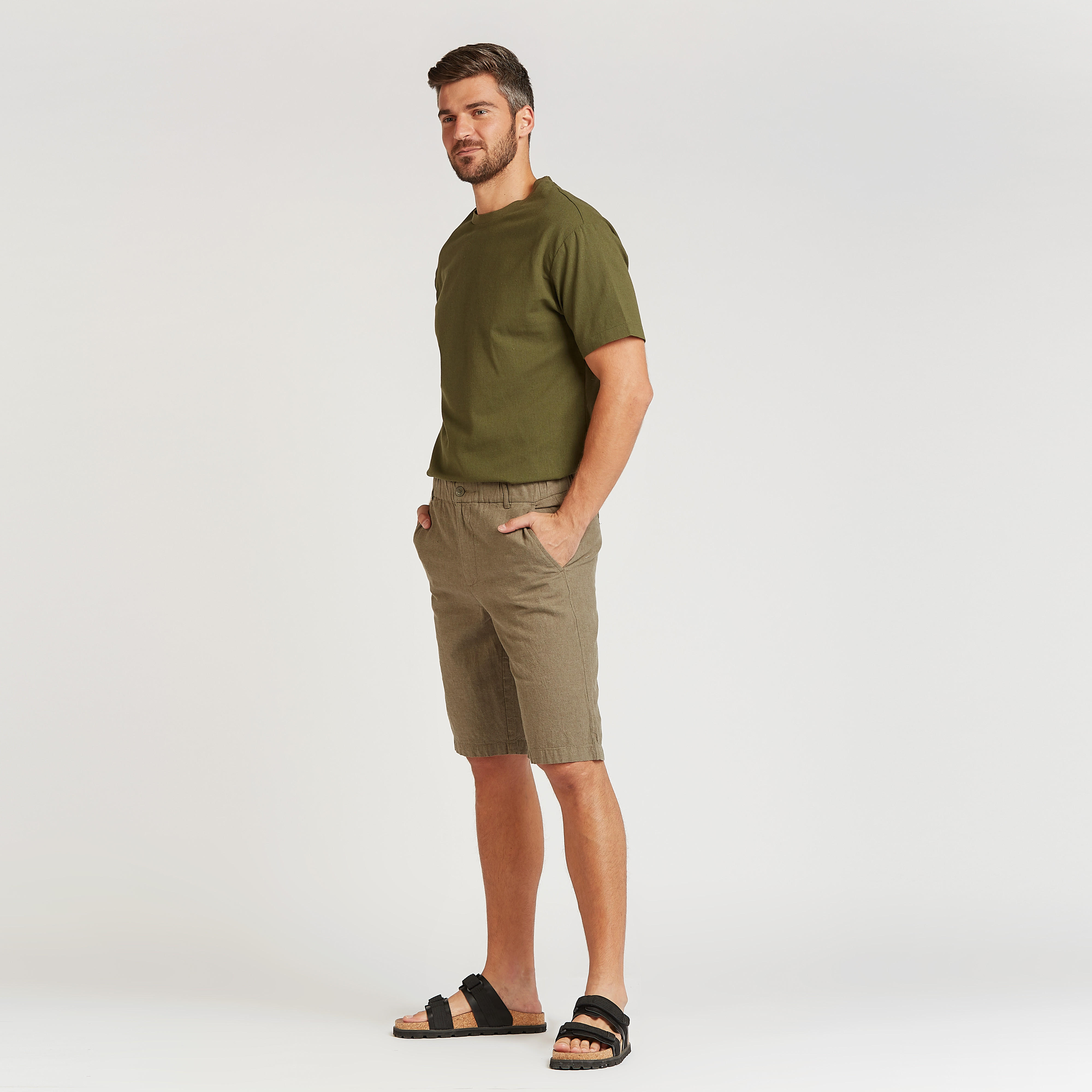 تيشيرت كتّان سليم فيت بارز الملمس بياقة ضيّقة وأكمام قصيرة-men-clothing-tshirtsandpolos-tshirts-image-2