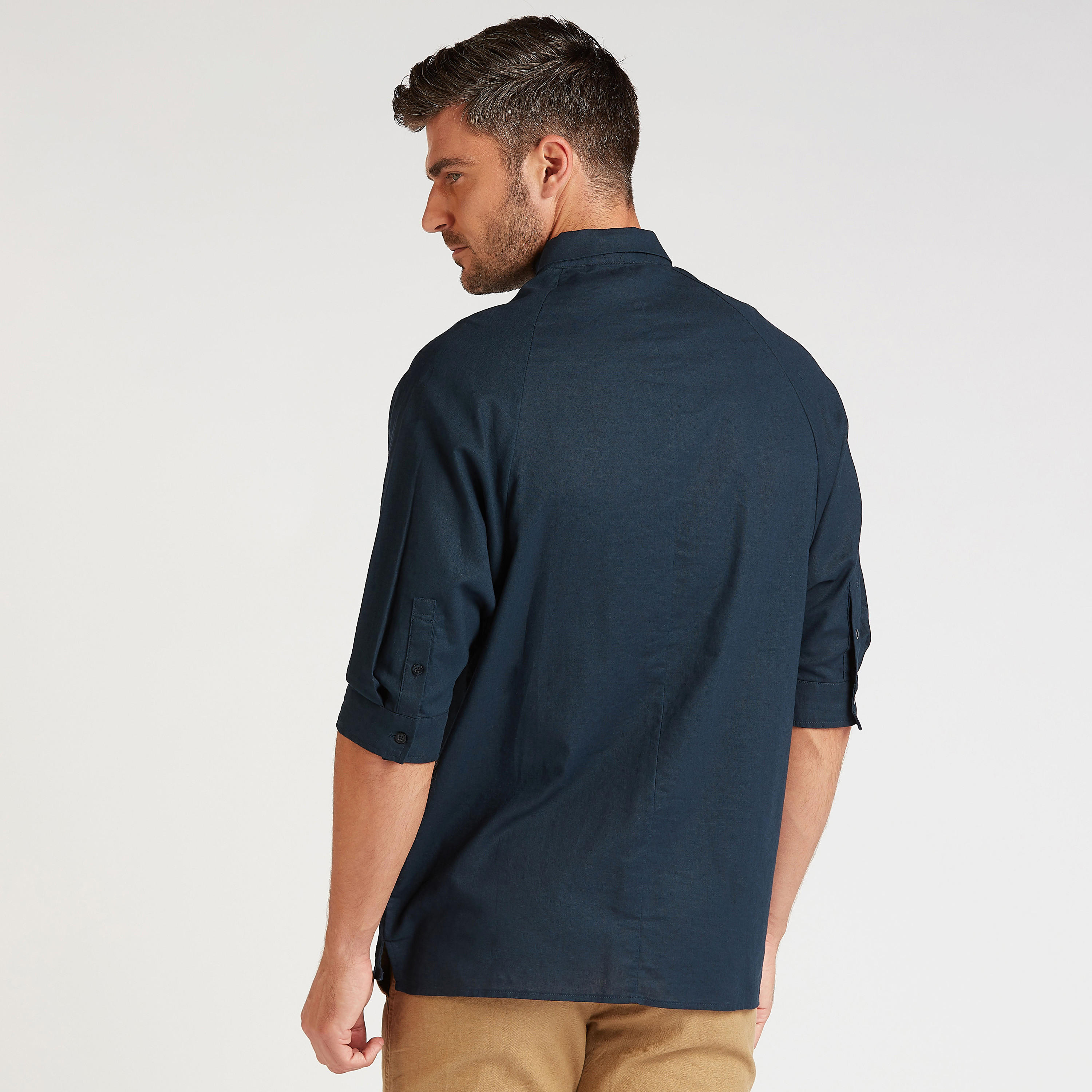 قميص كتّان سادة بأكمام 3/4 وجيوب-men-clothing-shirts-image-4