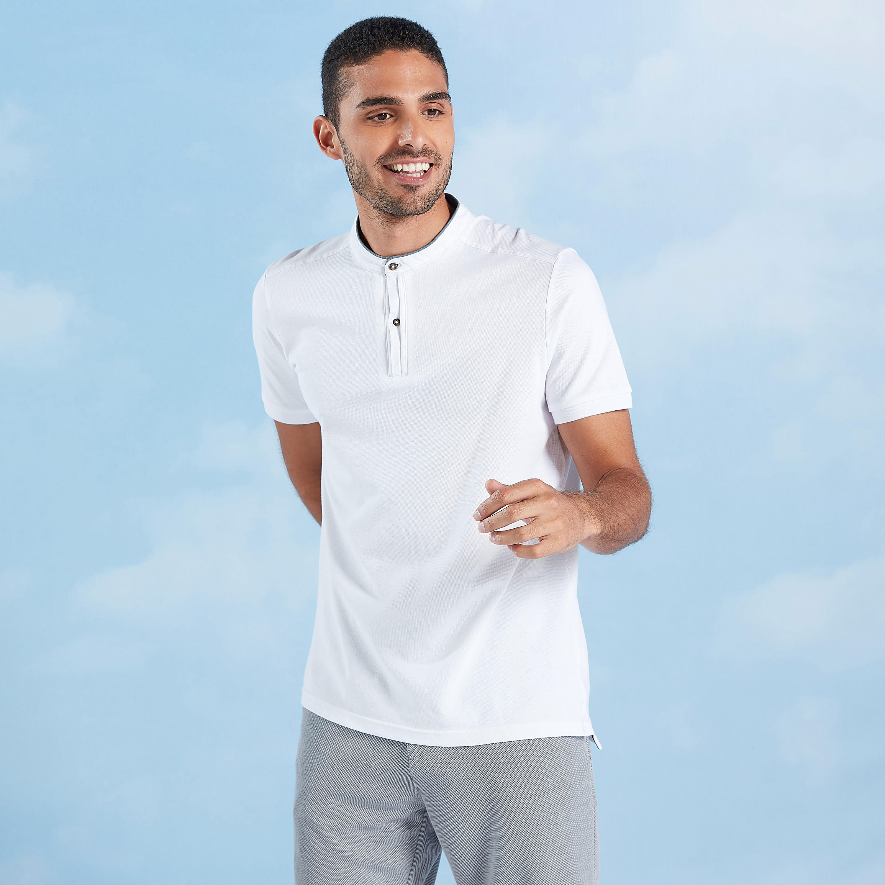 Slim Fit Textured T-shirt with Henley Neck and Short Sleeves-men-clothing-tshirtsandpolos-tshirts-image-1