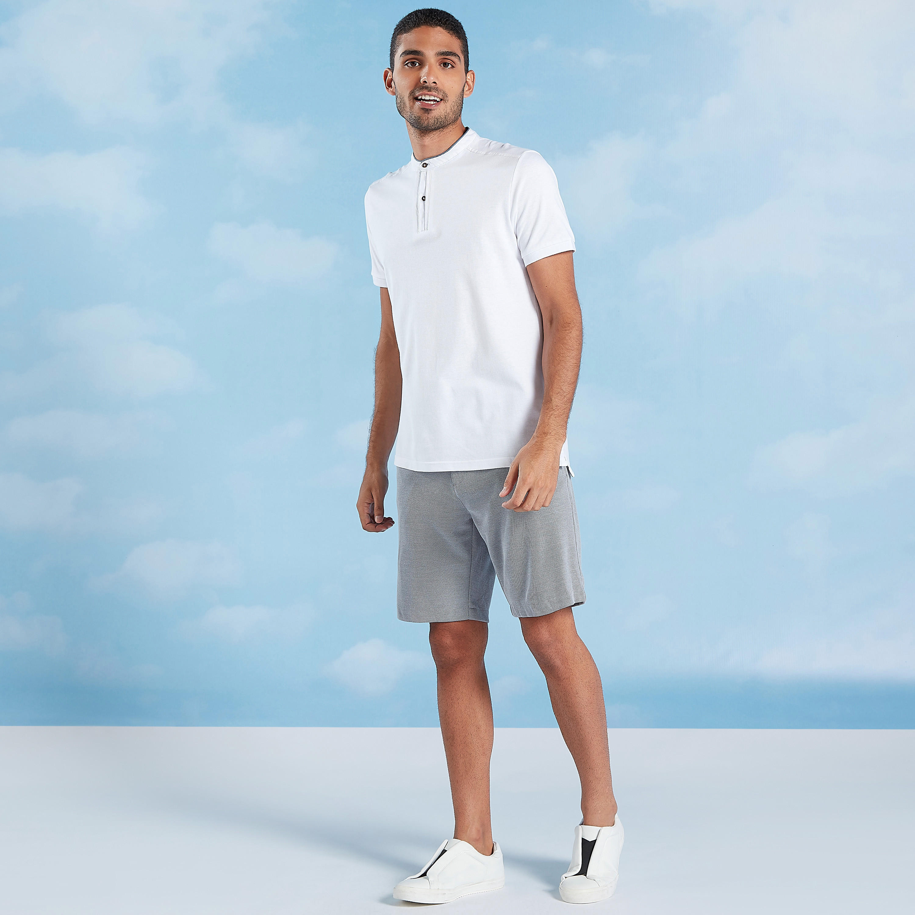 Slim Fit Textured T-shirt with Henley Neck and Short Sleeves-men-clothing-tshirtsandpolos-tshirts-image-2