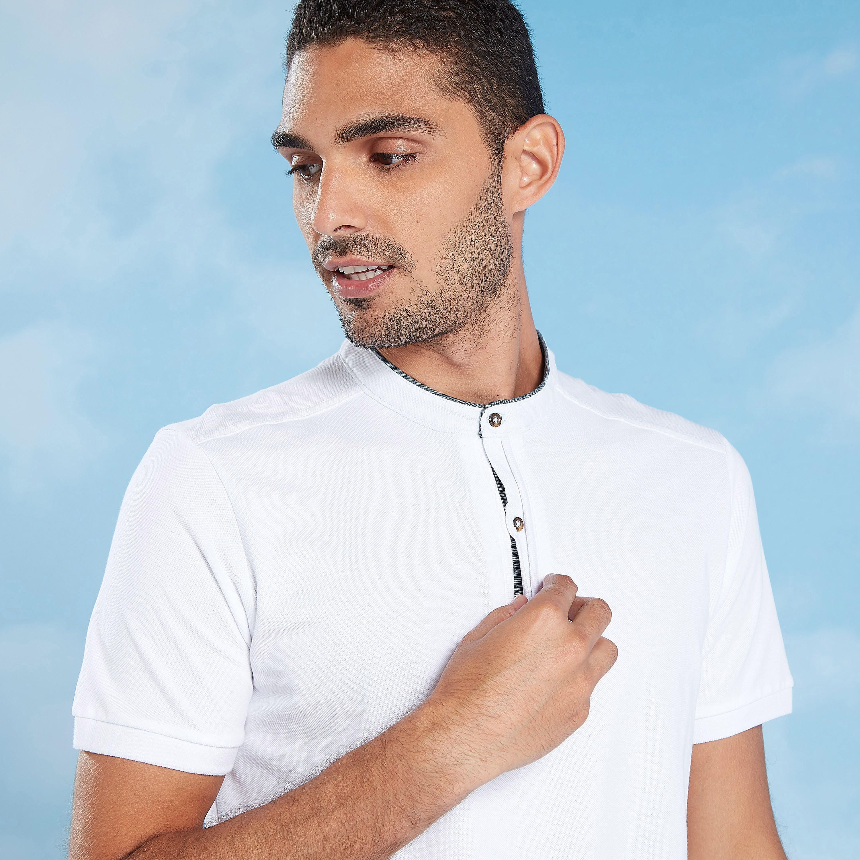 Slim Fit Textured T-shirt with Henley Neck and Short Sleeves-men-clothing-tshirtsandpolos-tshirts-image-3