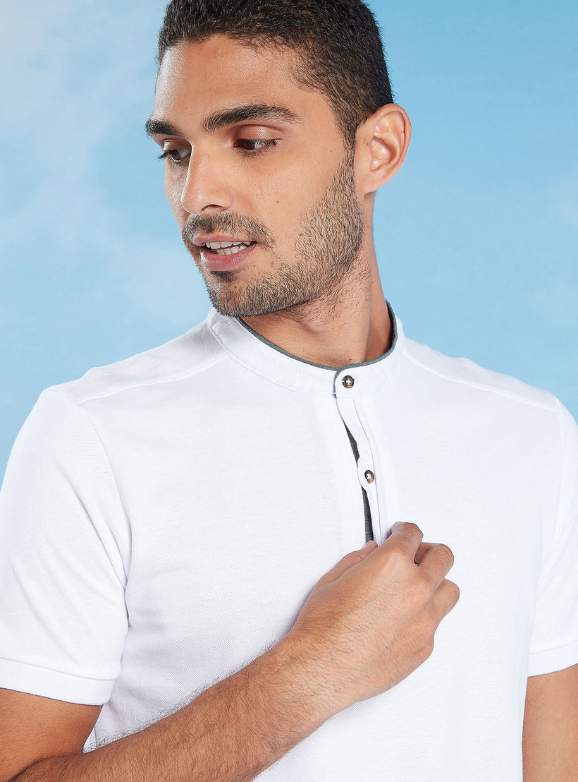 Slim Fit Textured T-shirt with Henley Neck and Short Sleeves-men-clothing-tshirtsandpolos-tshirts-image-3