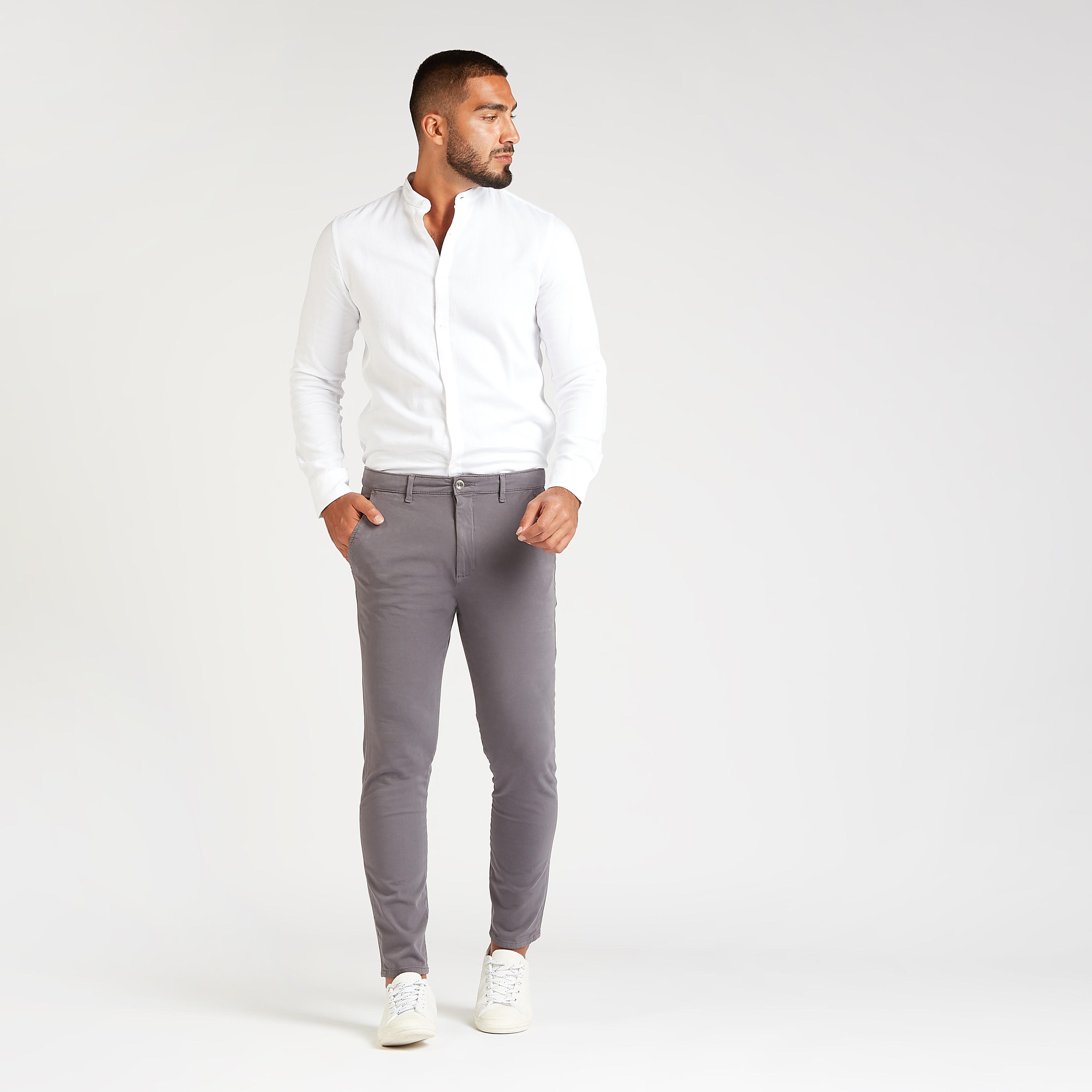 قميص مستدام بارز الملمس بياقة ماندارين وأكمام طويلة-men-clothing-shirts-image-2