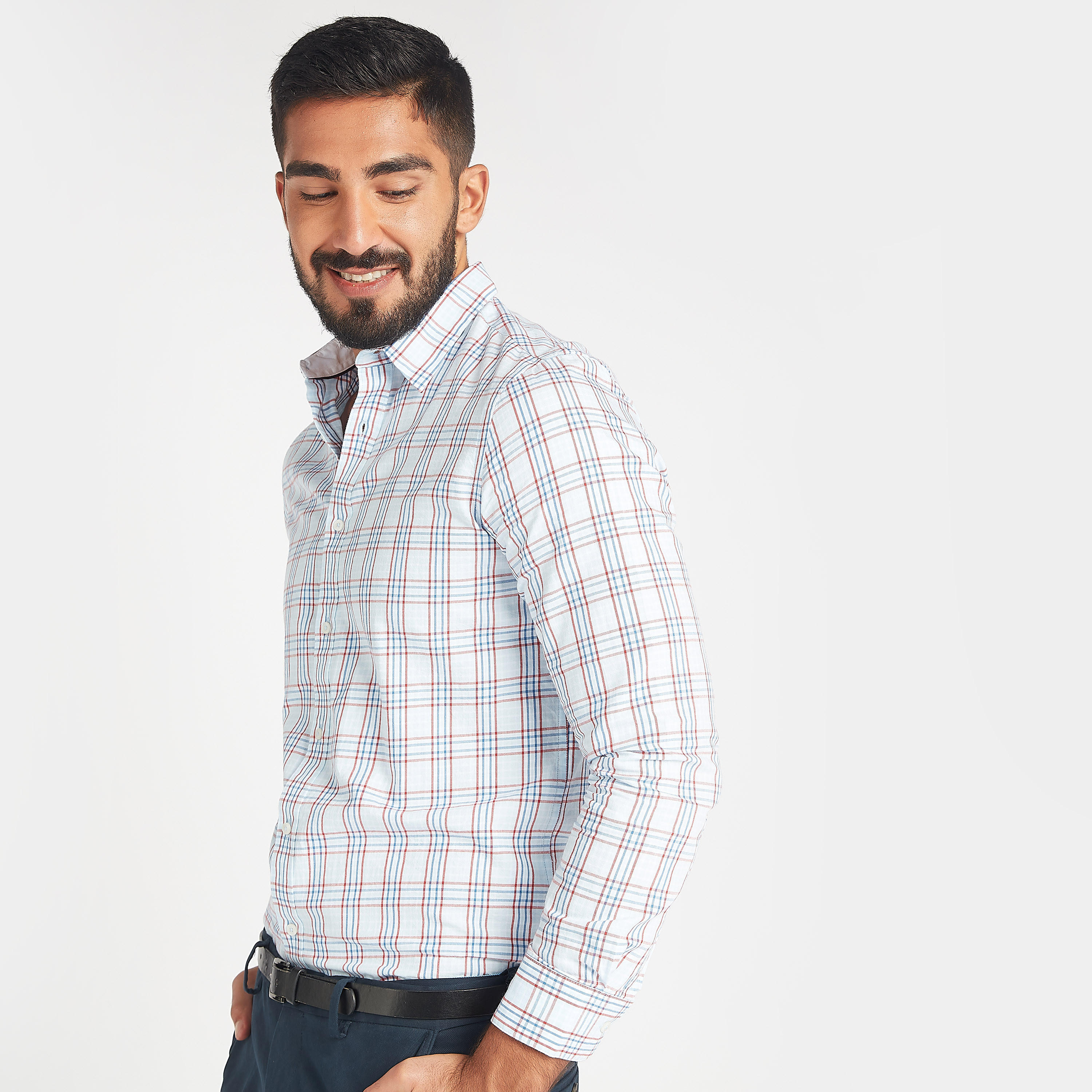 قميص مستدام كاروهات بياقة واسعة وأكمام طويلة-men-clothing-shirts-image-2