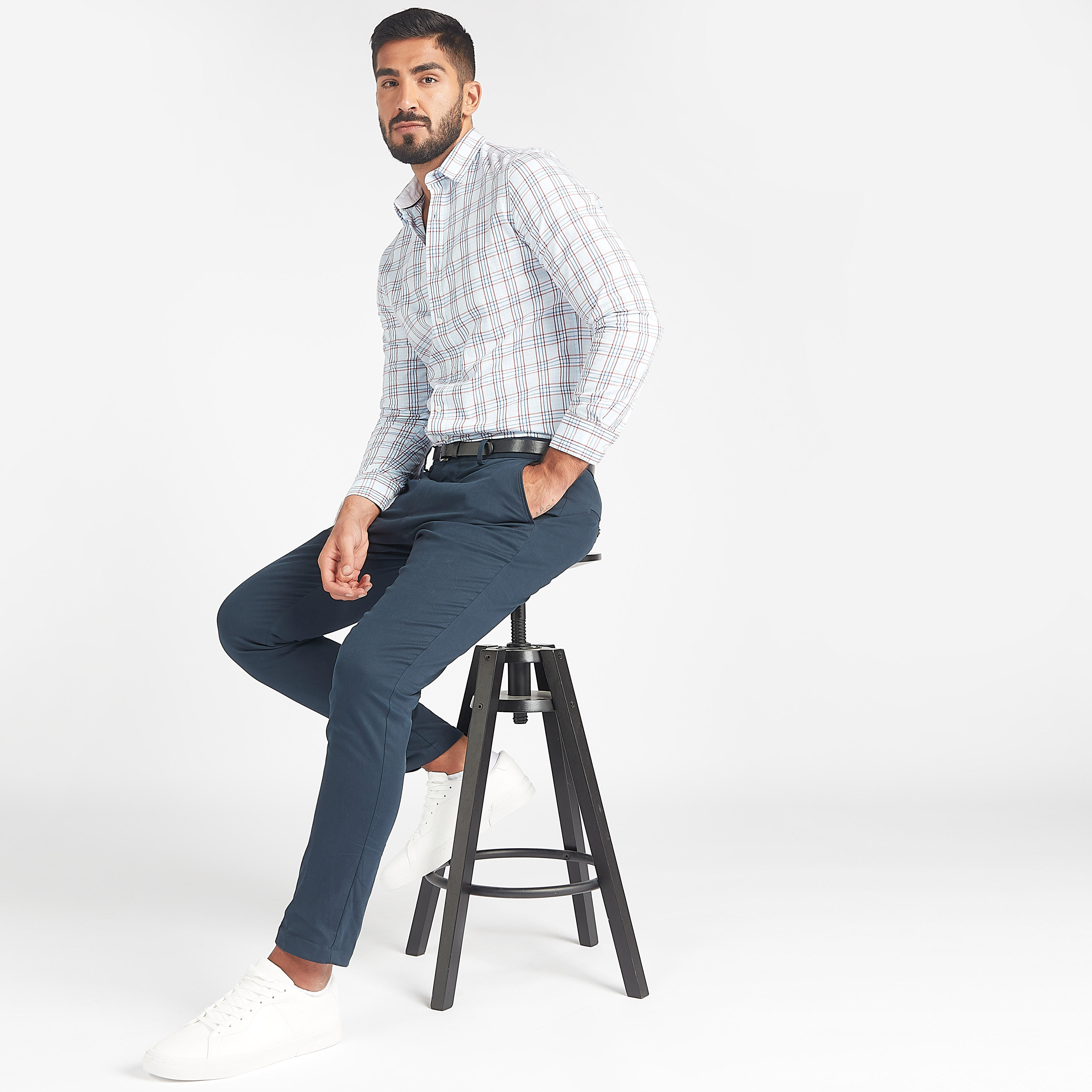 قميص مستدام كاروهات بياقة واسعة وأكمام طويلة-men-clothing-shirts-image-6