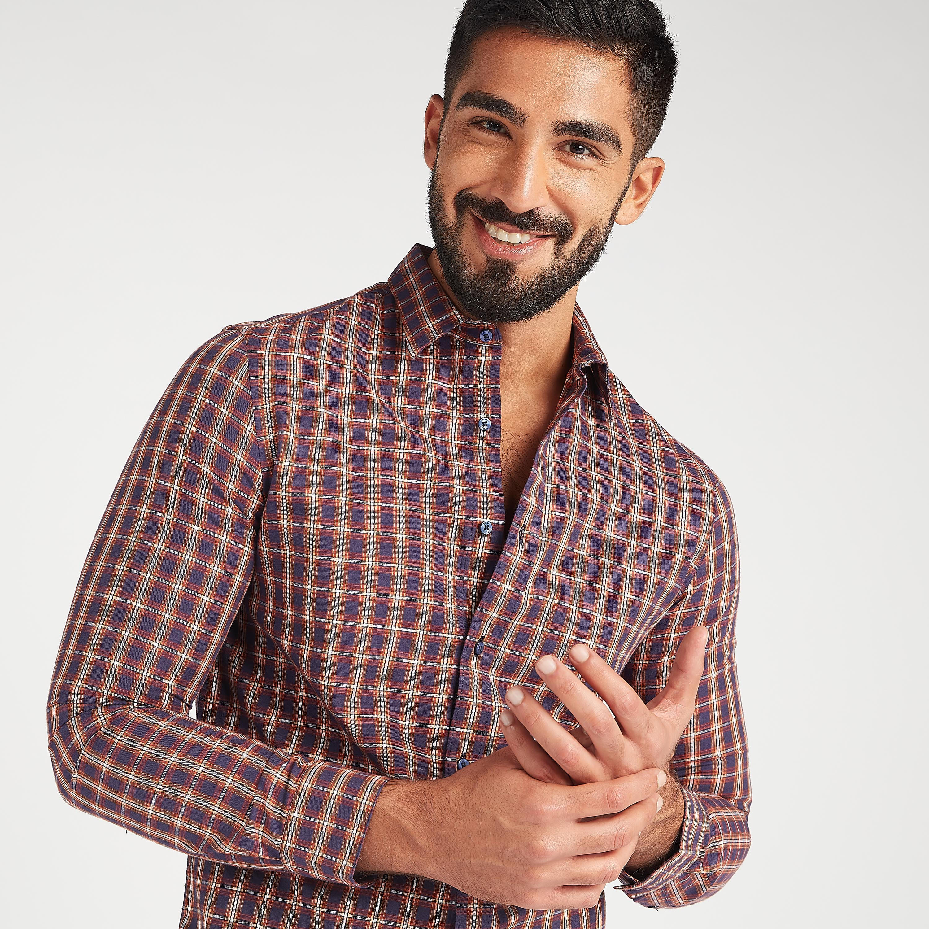 قميص مستدام كاروهات بياقة عادية وأكمام طويلة-men-clothing-shirts-image-2