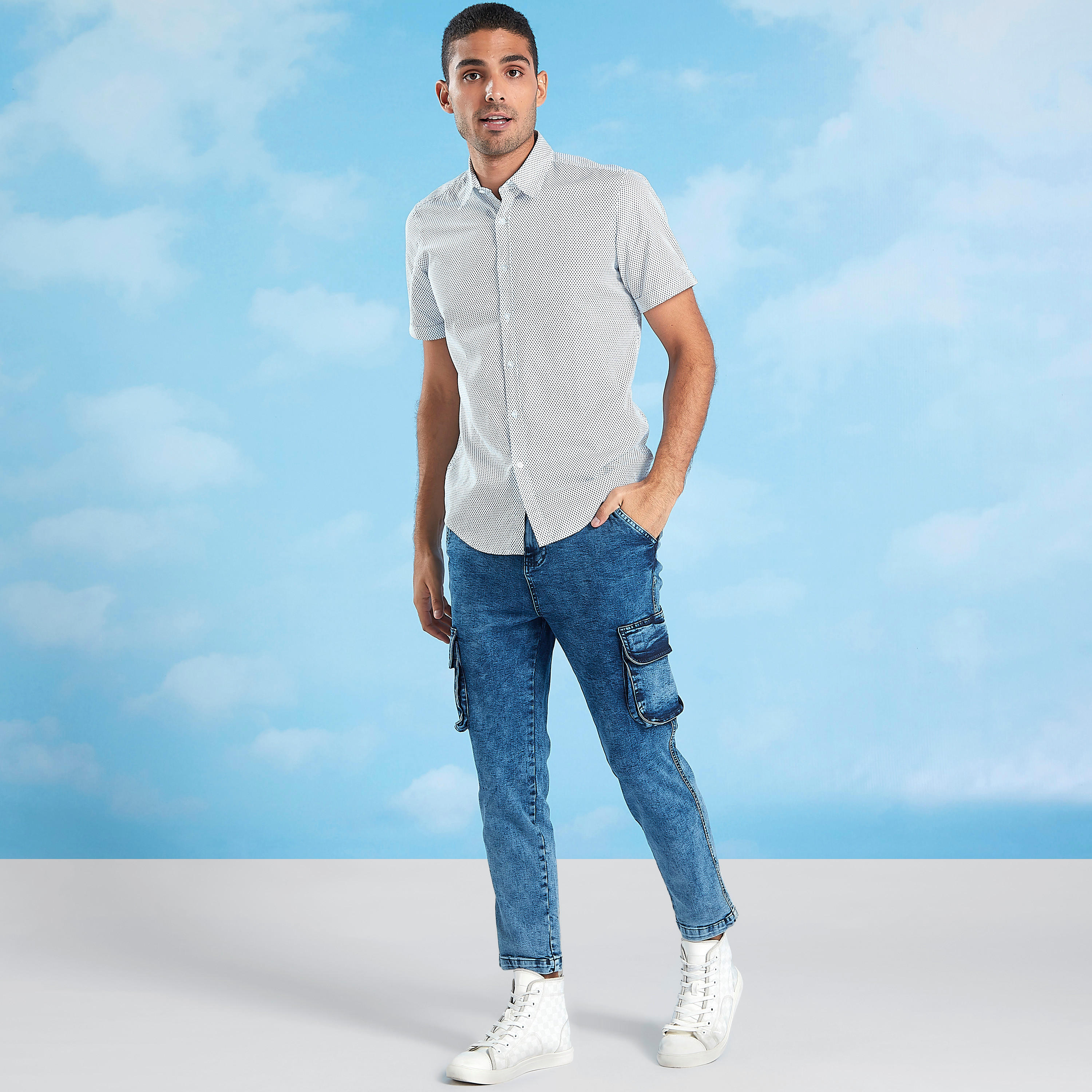 قميص مستدام سليم فيت بطبعات وأكمام قصيرة-men-clothing-shirts-image-2