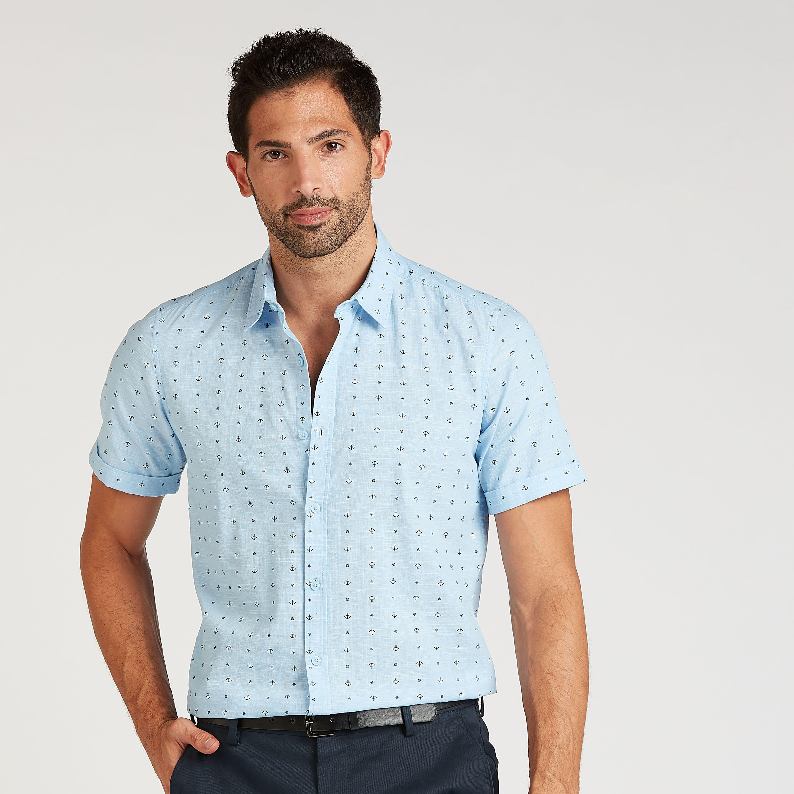 قميص مستدام سليم فيت بطبعات وأكمام قصيرة-men-clothing-shirts-image-1