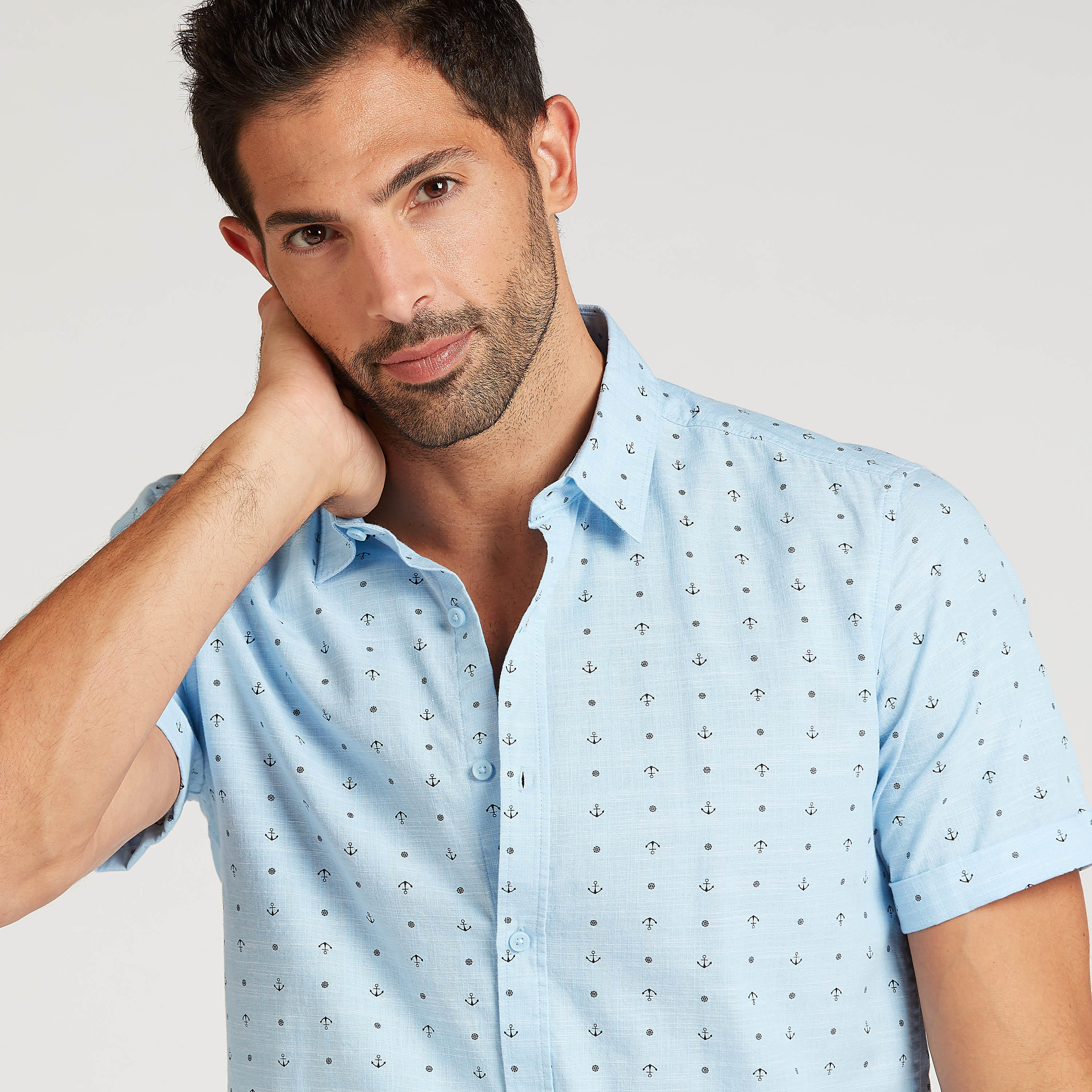 قميص مستدام سليم فيت بطبعات وأكمام قصيرة-men-clothing-shirts-image-3
