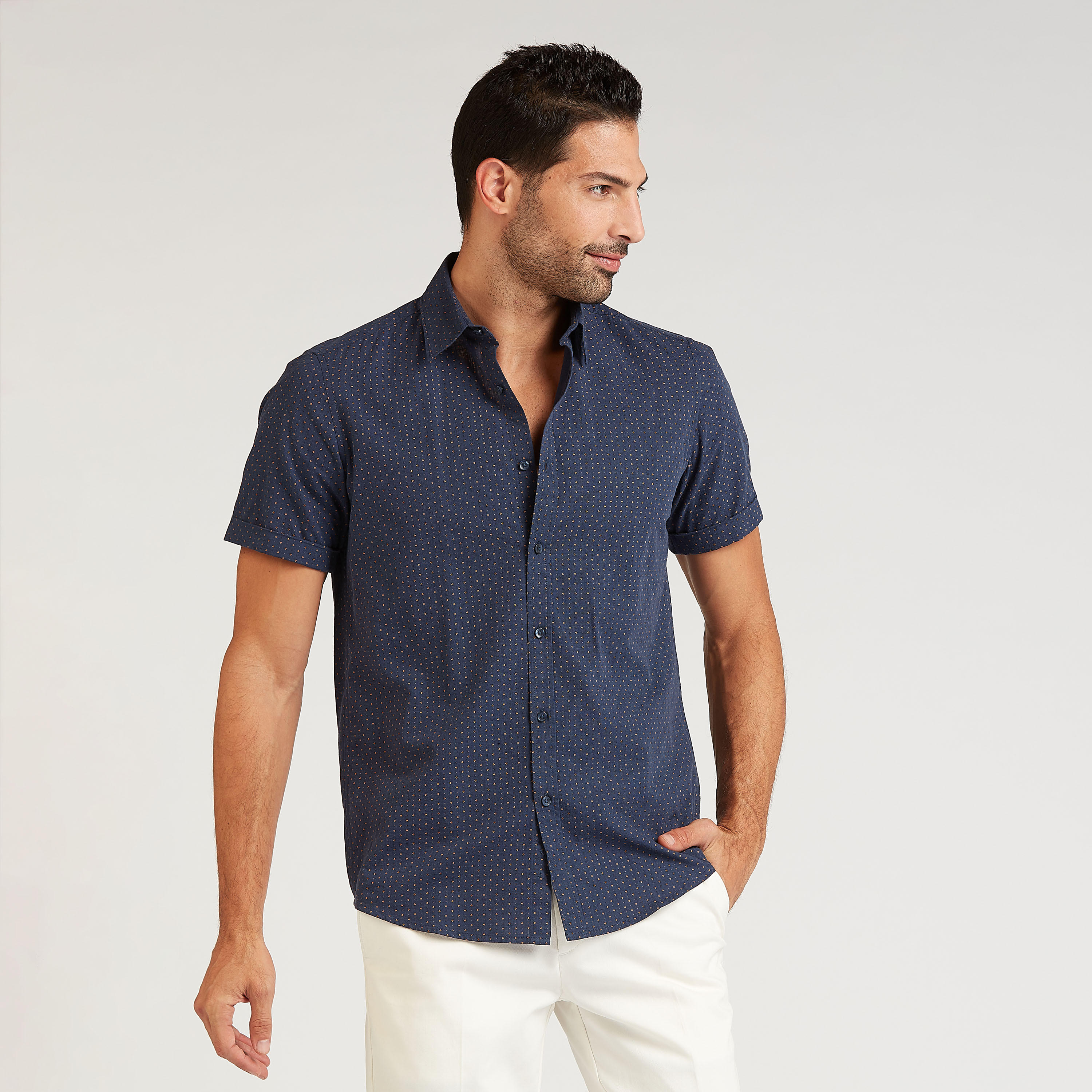قميص مستدام سليم فيت بطبعات وأكمام قصيرة-men-clothing-shirts-image-1