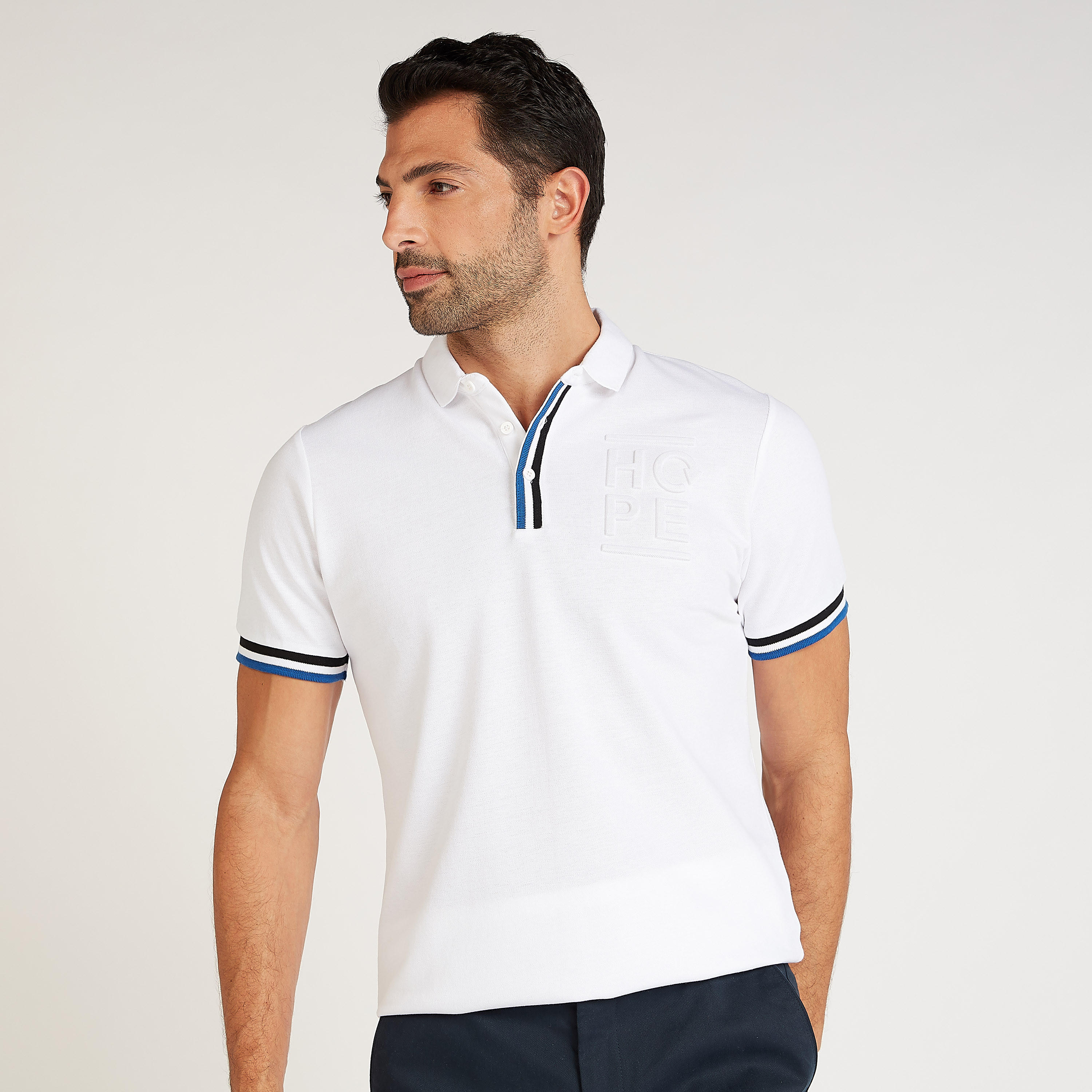 Textured Polo T-shirt with Short Sleeves-men-clothing-tshirtsandpolos-polos-image-1