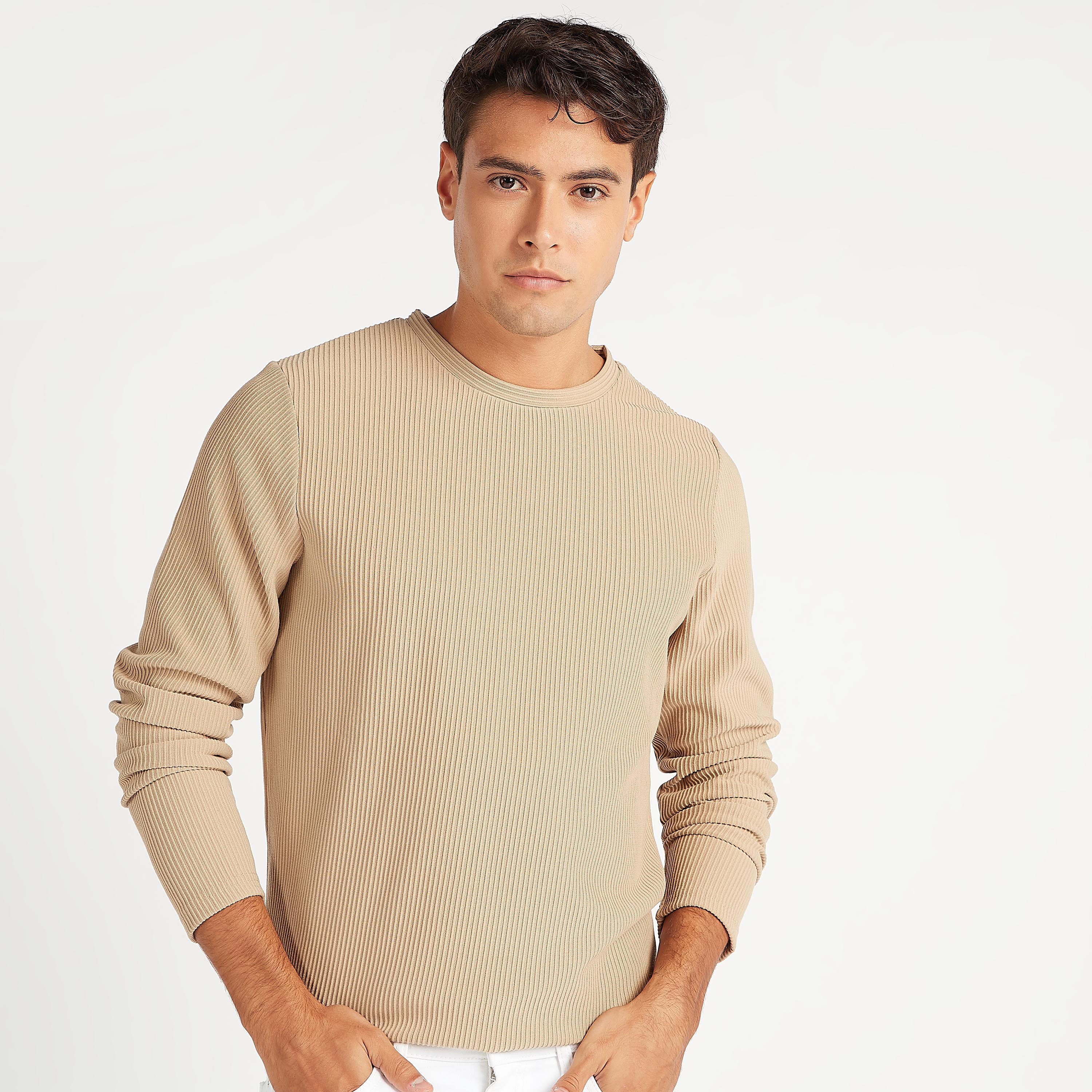 Textured Sweatshirt with Long Sleeves and Crew Neck-men-winterwear-hoodiesandsweatshirts-image-1