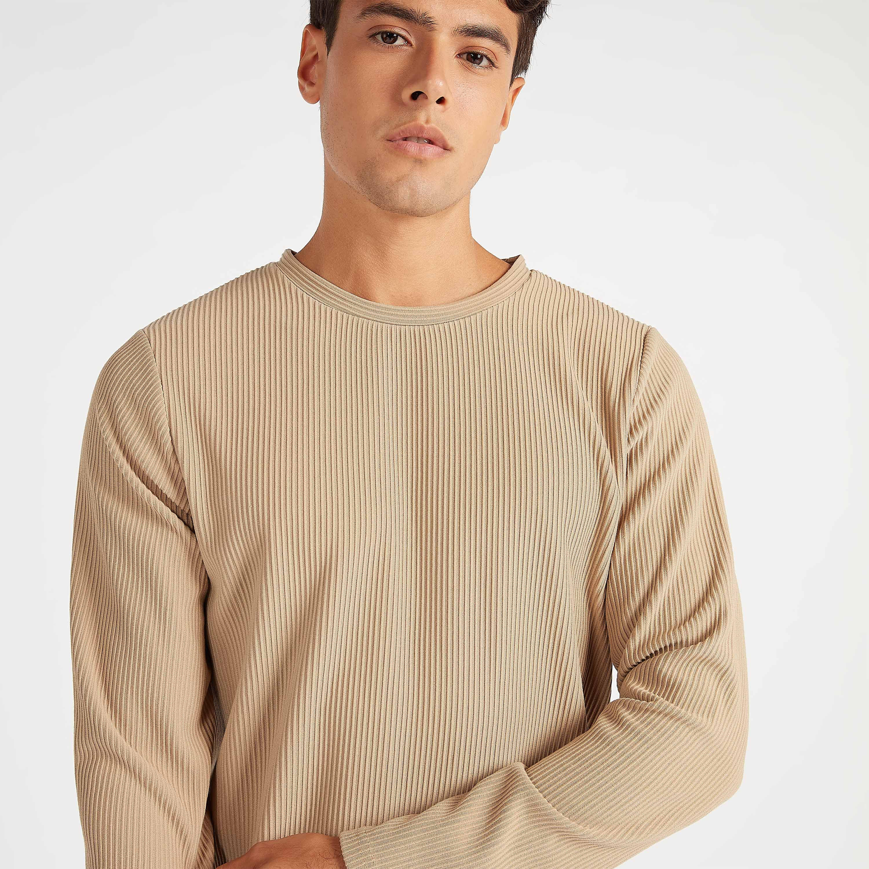 Textured Sweatshirt with Long Sleeves and Crew Neck-men-winterwear-hoodiesandsweatshirts-image-3