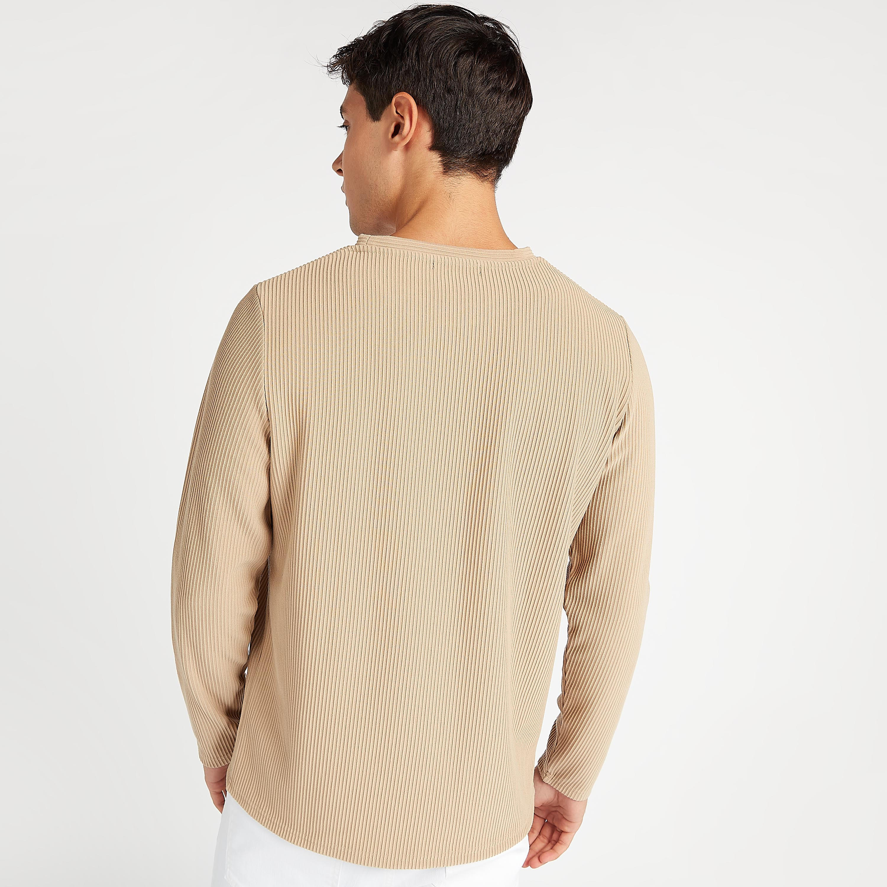 Textured Sweatshirt with Long Sleeves and Crew Neck-men-winterwear-hoodiesandsweatshirts-image-4