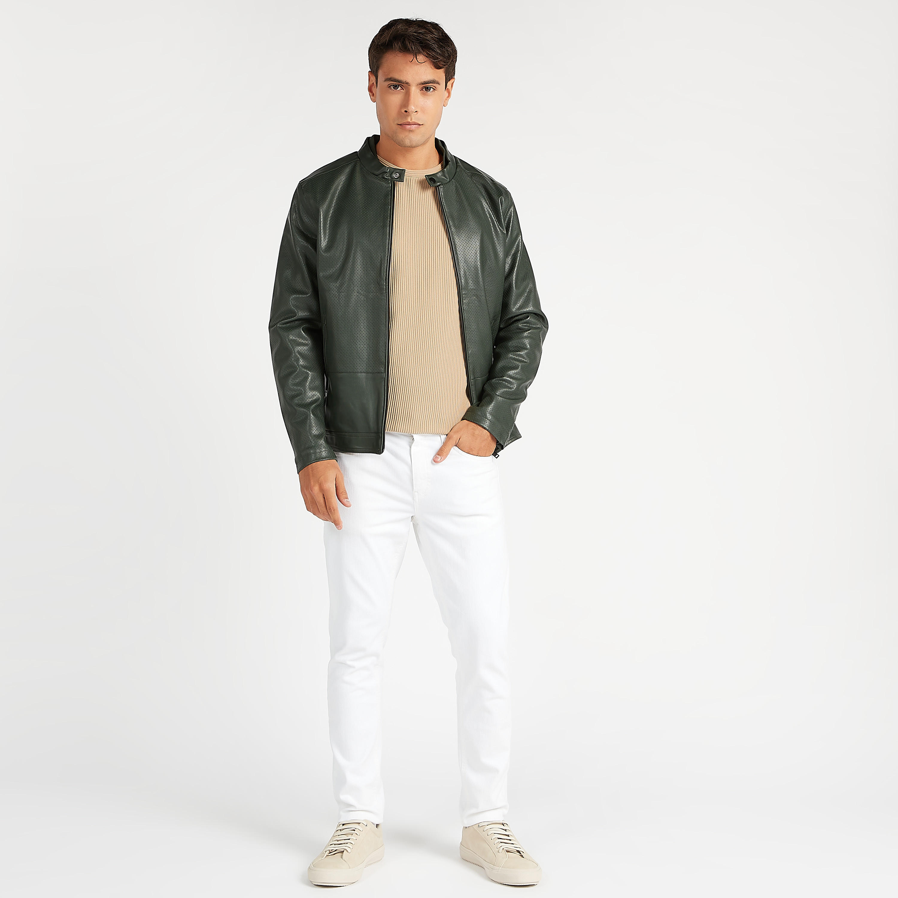 Textured Zip Through Biker Jacket with Long Sleeves and Pockets-men-clothing-jacketsandblazers-jackets-image-2