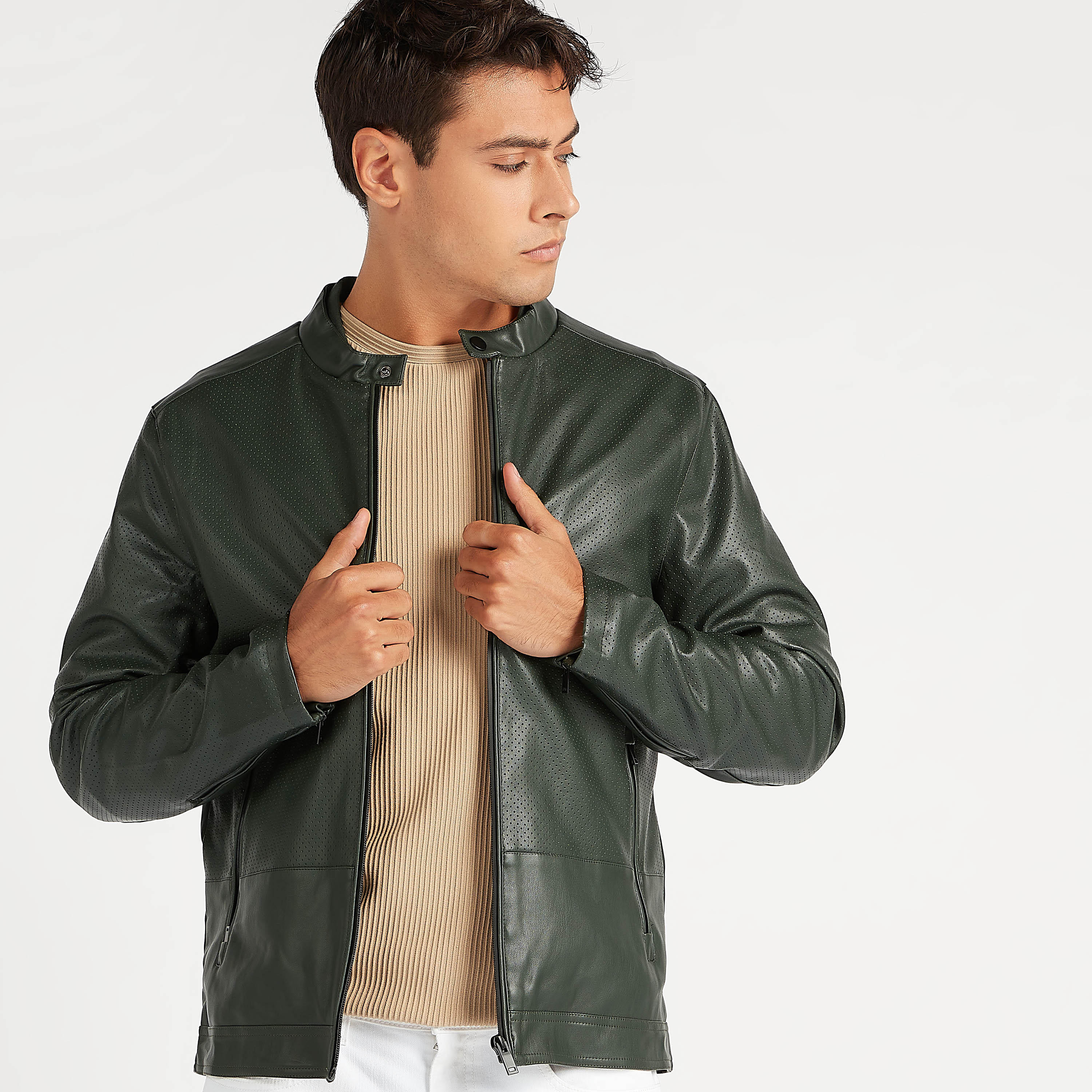 Textured Zip Through Biker Jacket with Long Sleeves and Pockets-men-clothing-jacketsandblazers-jackets-image-6