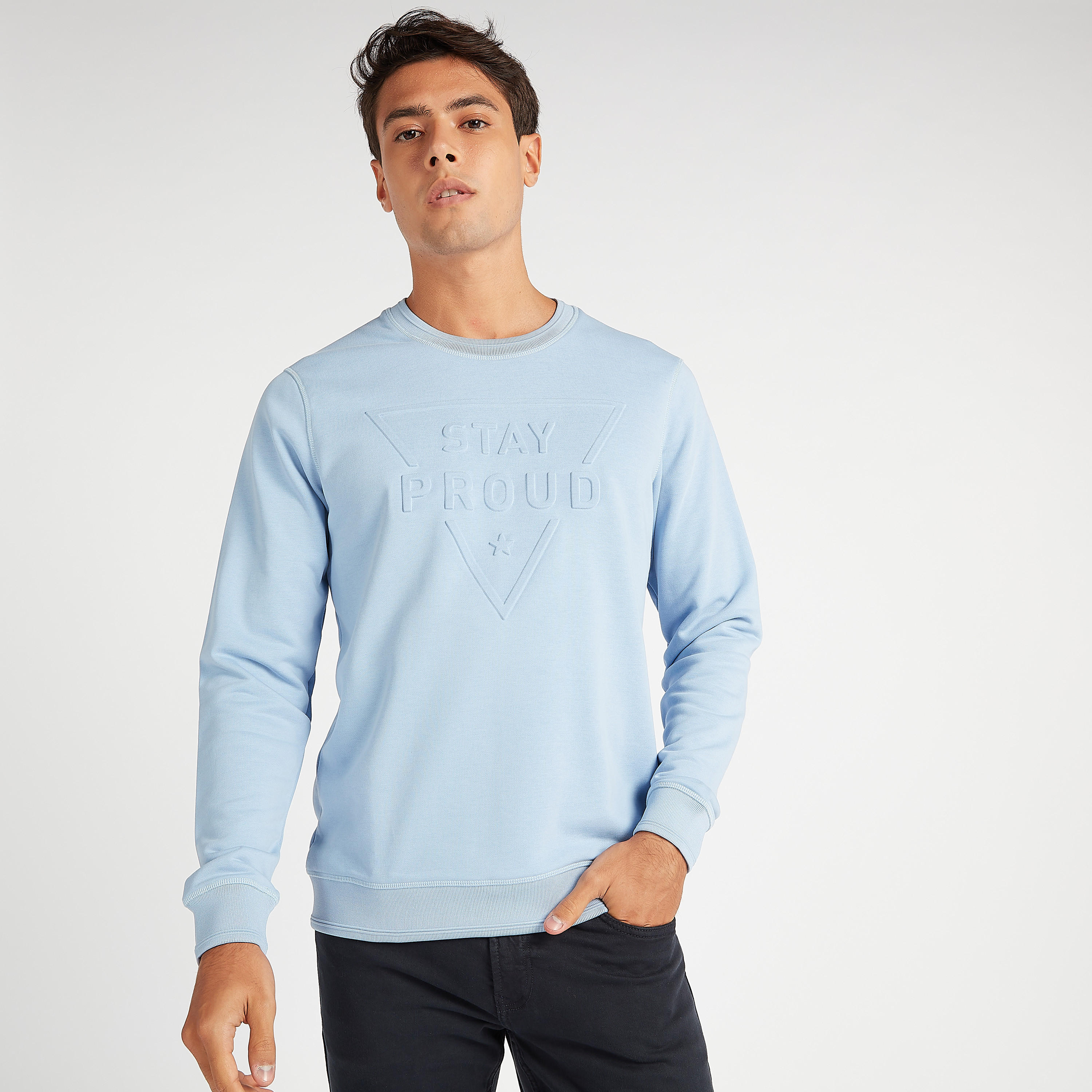 Sustainable Embossed Sweatshirt with Crew Neck and Long Sleeves-men-winterwear-hoodiesandsweatshirts-image-1