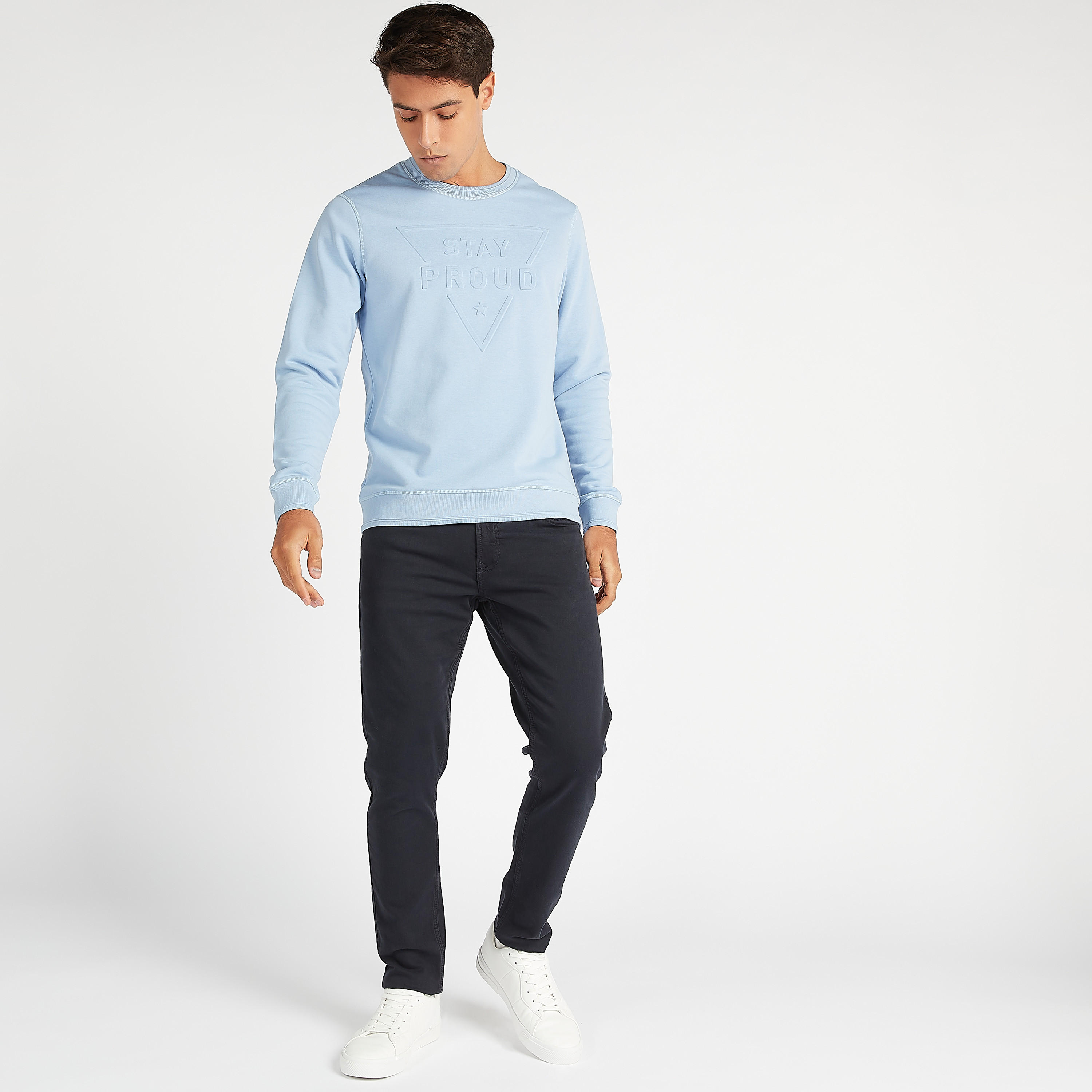 Sustainable Embossed Sweatshirt with Crew Neck and Long Sleeves-men-winterwear-hoodiesandsweatshirts-image-2