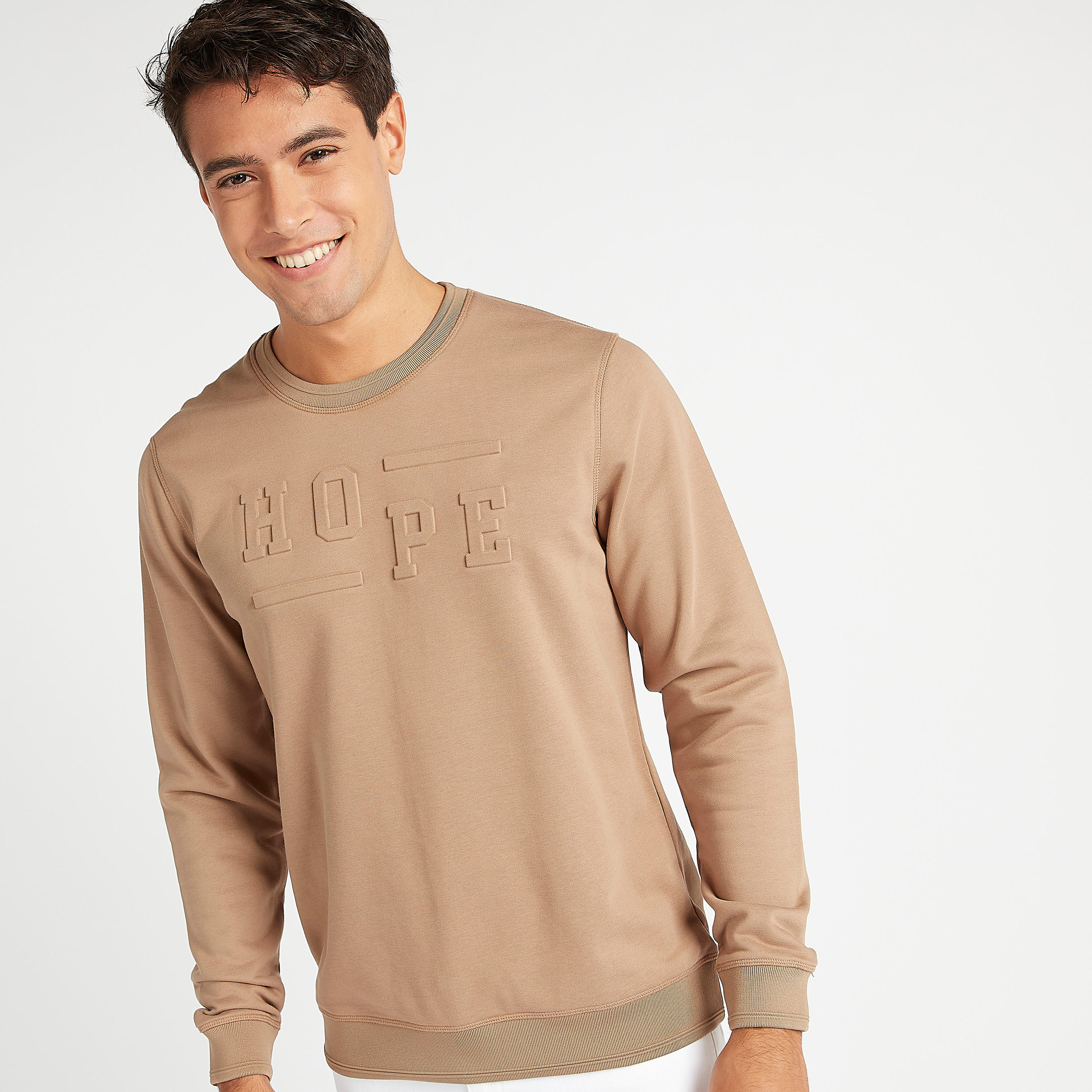 Sustainable Embossed Sweatshirt with Crew Neck and Long Sleeves-men-winterwear-hoodiesandsweatshirts-image-1