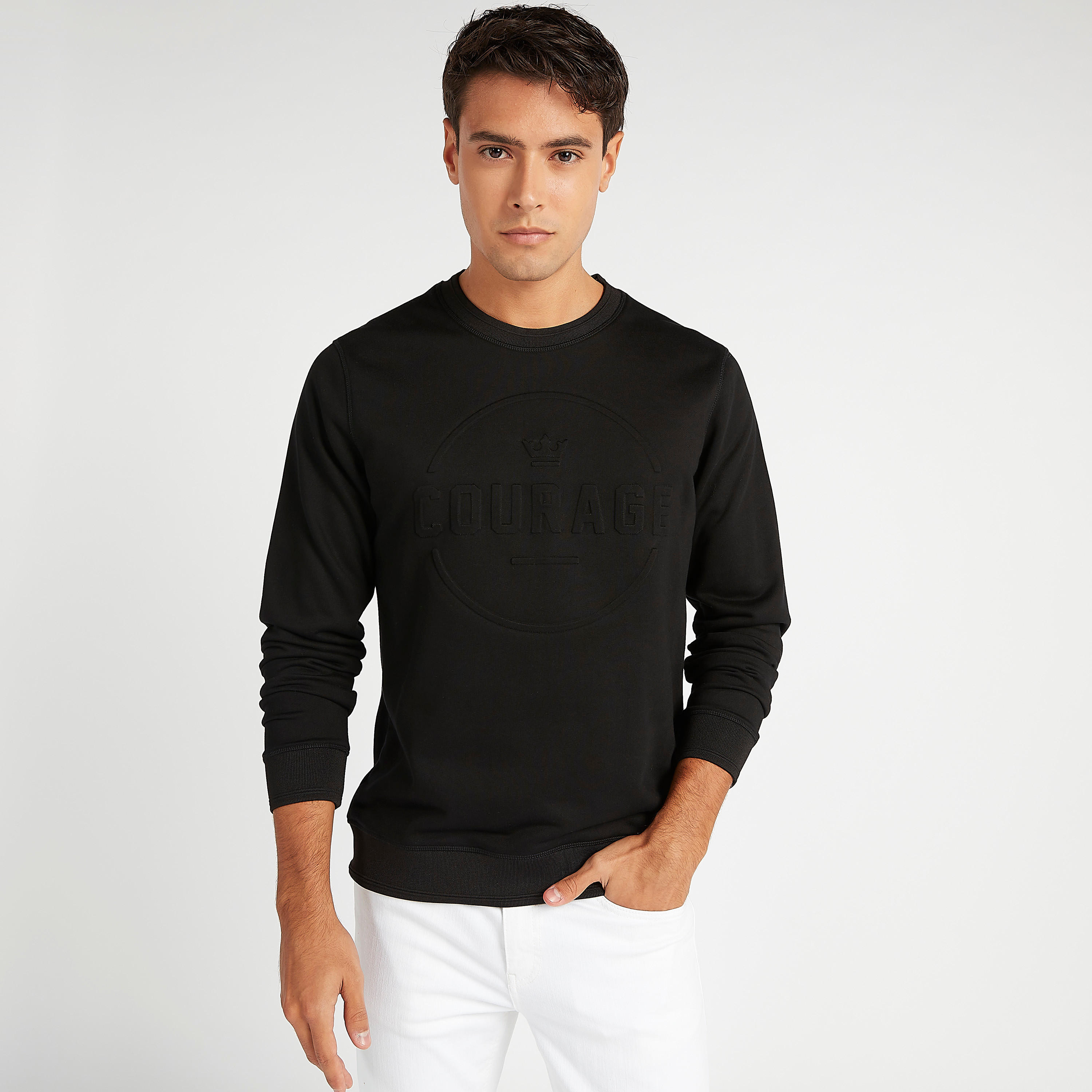 Sustainable Embossed Sweatshirt with Crew Neck and Long Sleeves-men-winterwear-hoodiesandsweatshirts-image-1