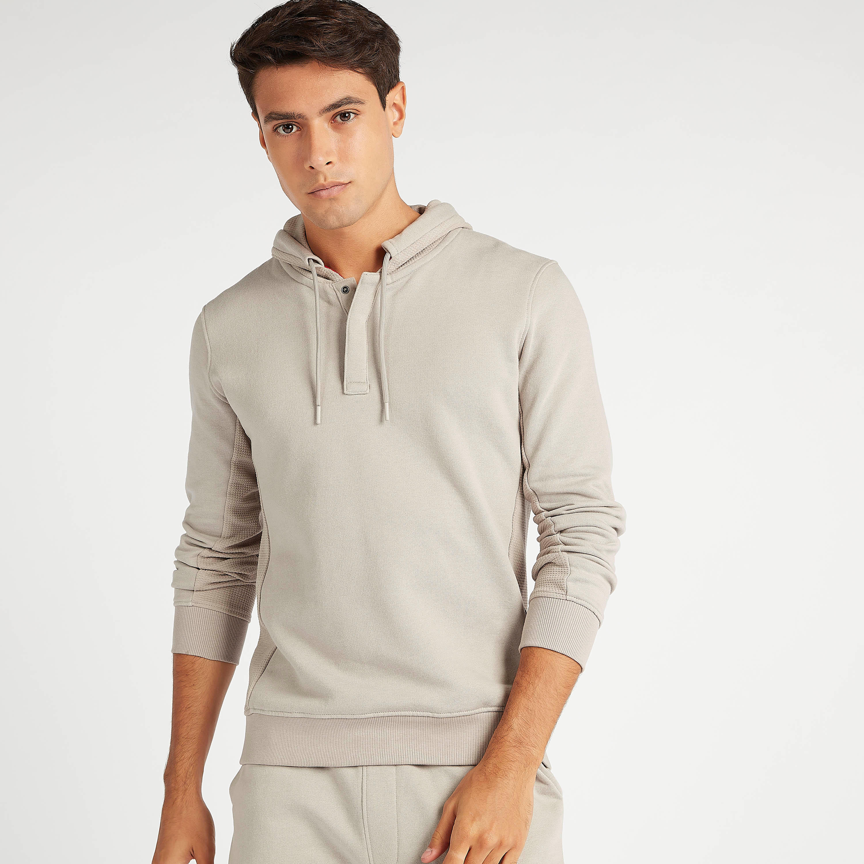 Textured Long Sleeves Hoodie with Button Placket-men-winterwear-hoodiesandsweatshirts-image-1