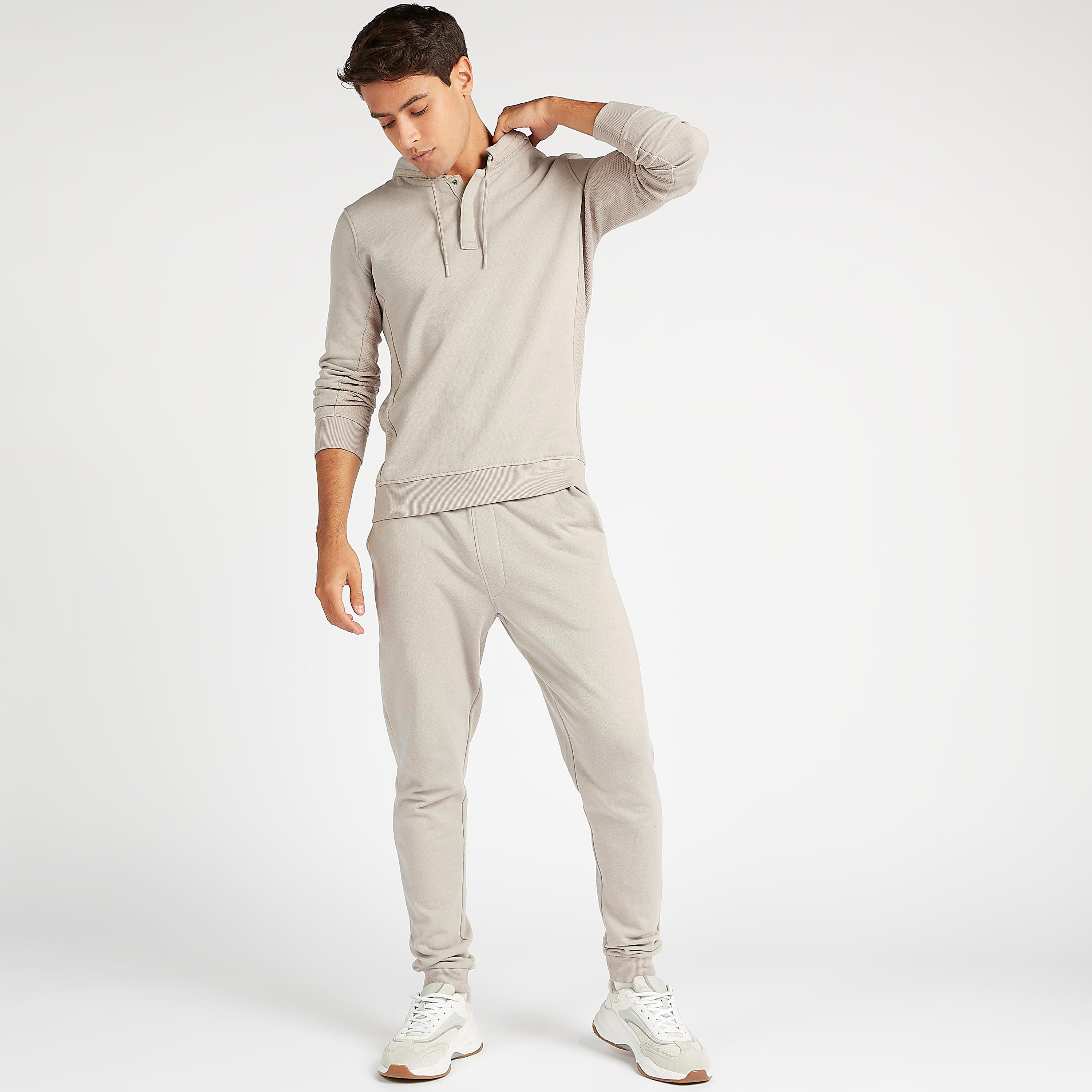 Textured Long Sleeves Hoodie with Button Placket-men-winterwear-hoodiesandsweatshirts-image-2