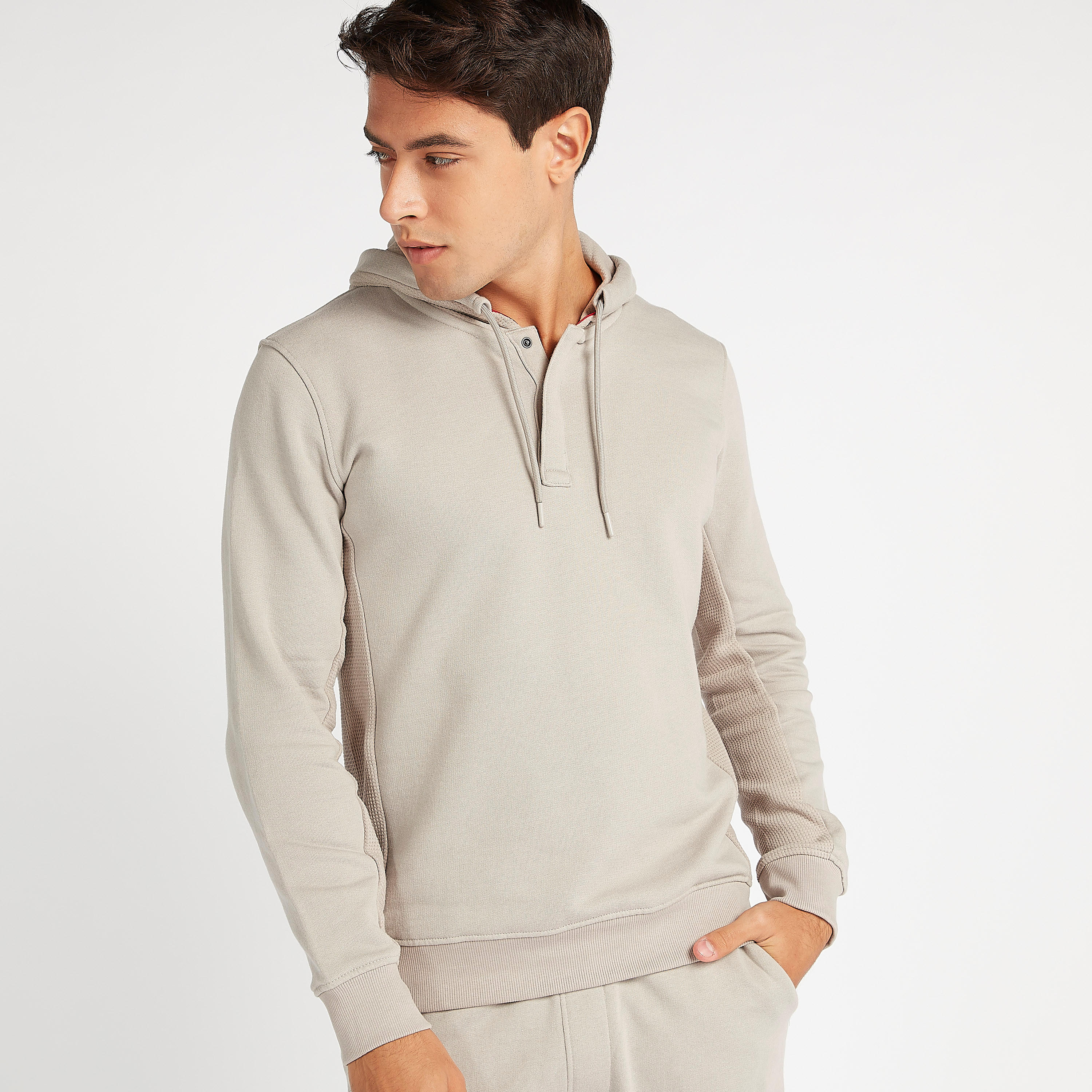 Textured Long Sleeves Hoodie with Button Placket-men-winterwear-hoodiesandsweatshirts-image-8