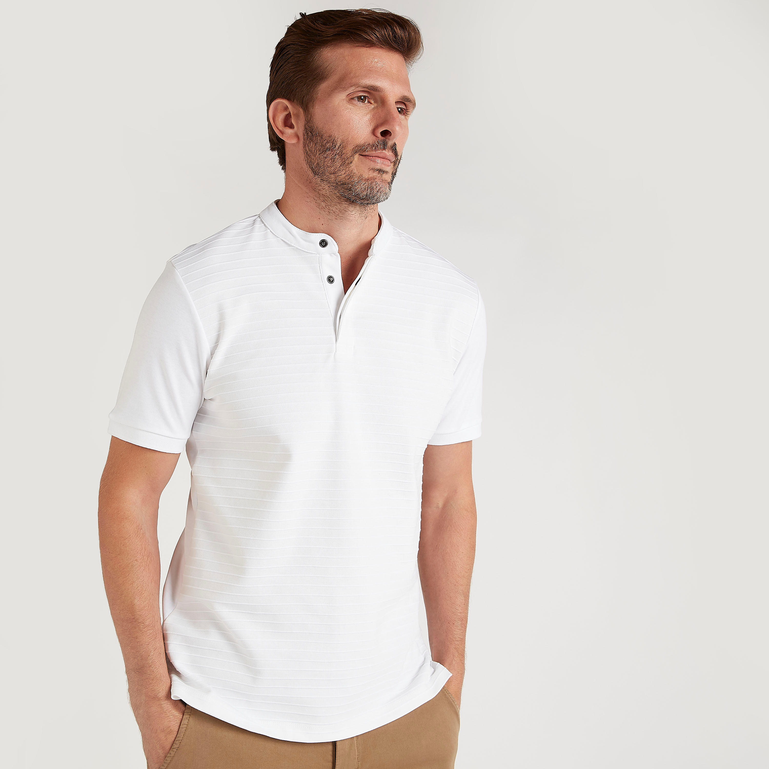 قميص مخطط بياقة ماندارين وأكمام قصيرة-men-clothing-tshirtsandpolos-tshirts-image-1
