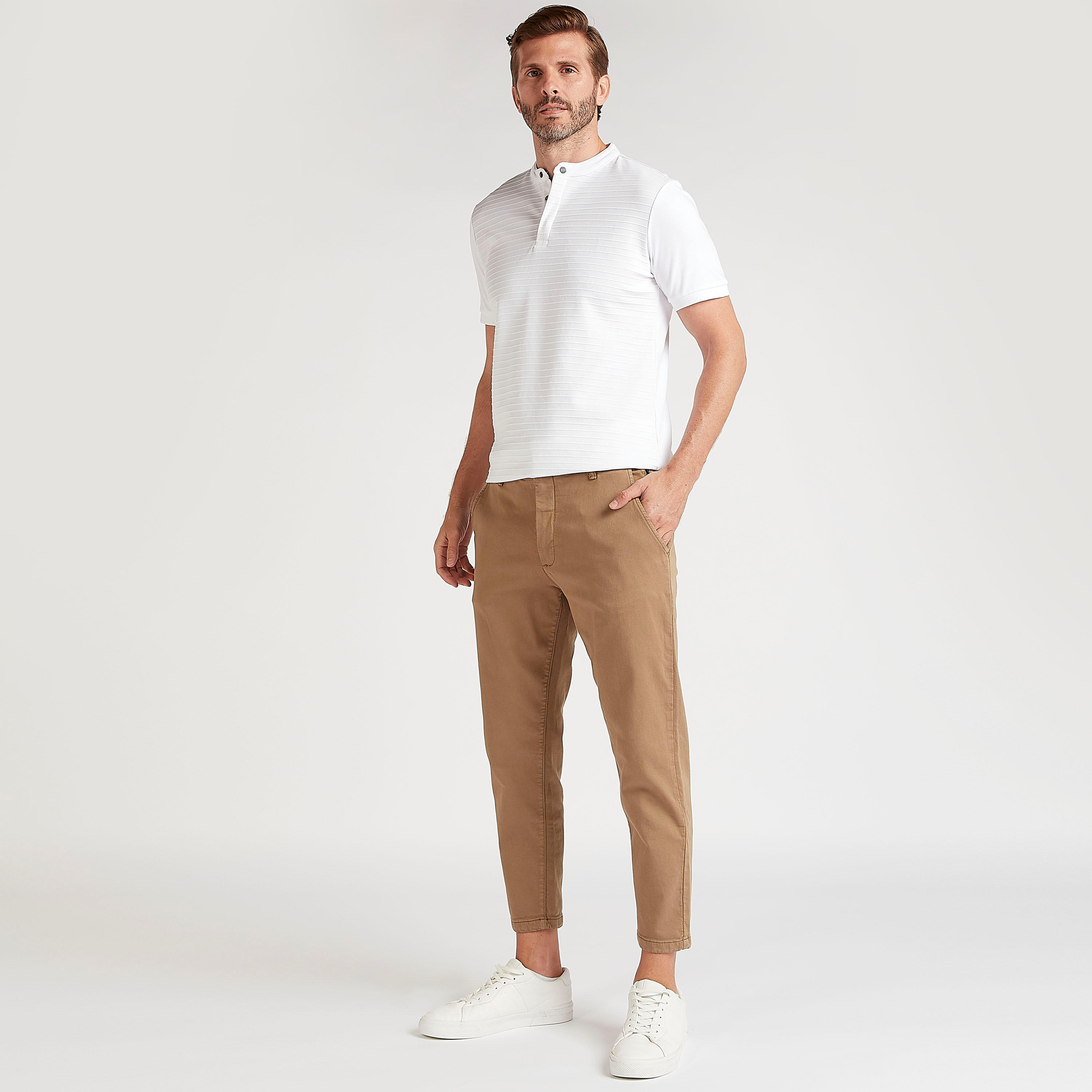 قميص مخطط بياقة ماندارين وأكمام قصيرة-men-clothing-tshirtsandpolos-tshirts-image-2