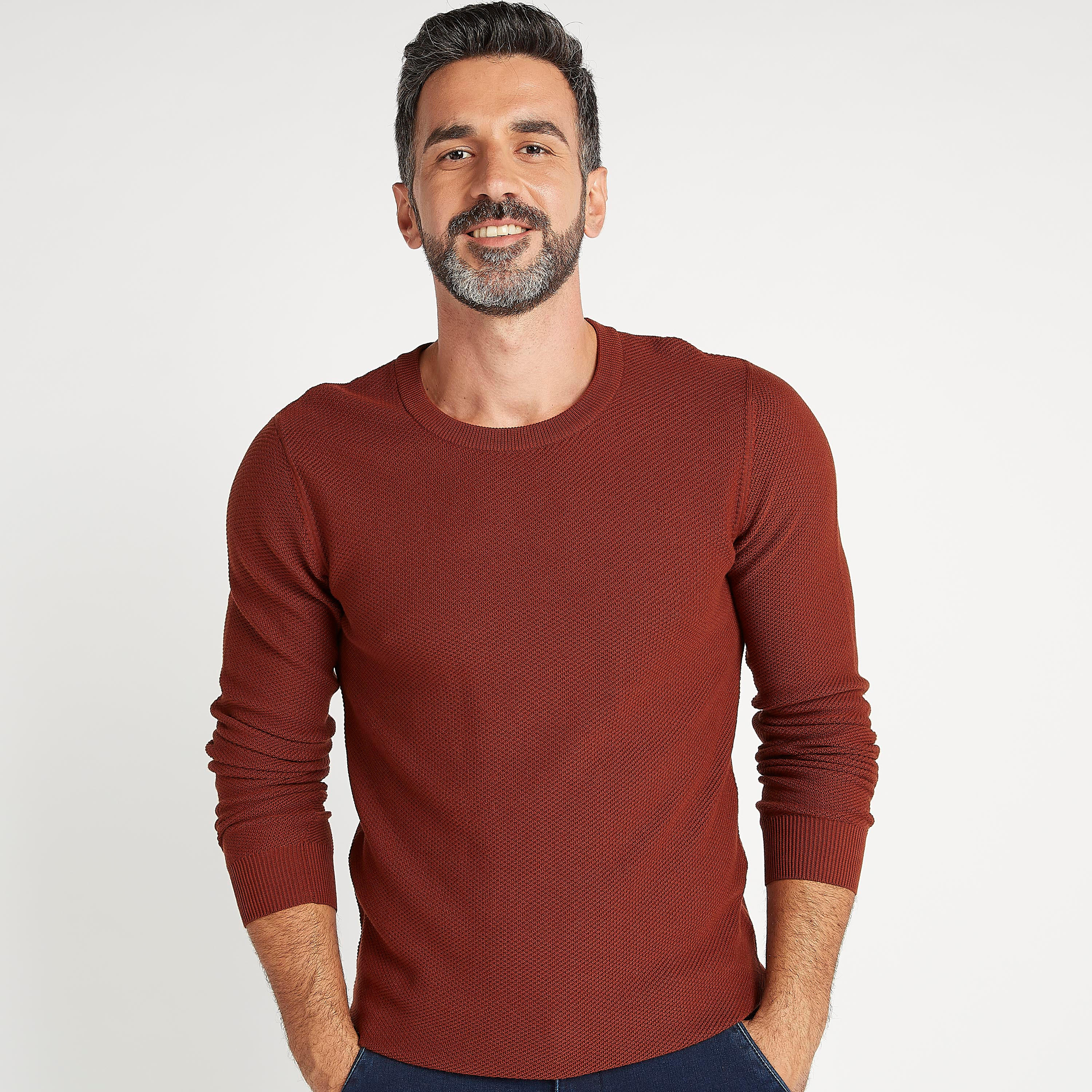 Textured Sweater with Long Sleeves and Crew Neck-men-clothing-sweatersandpullovers-image-1