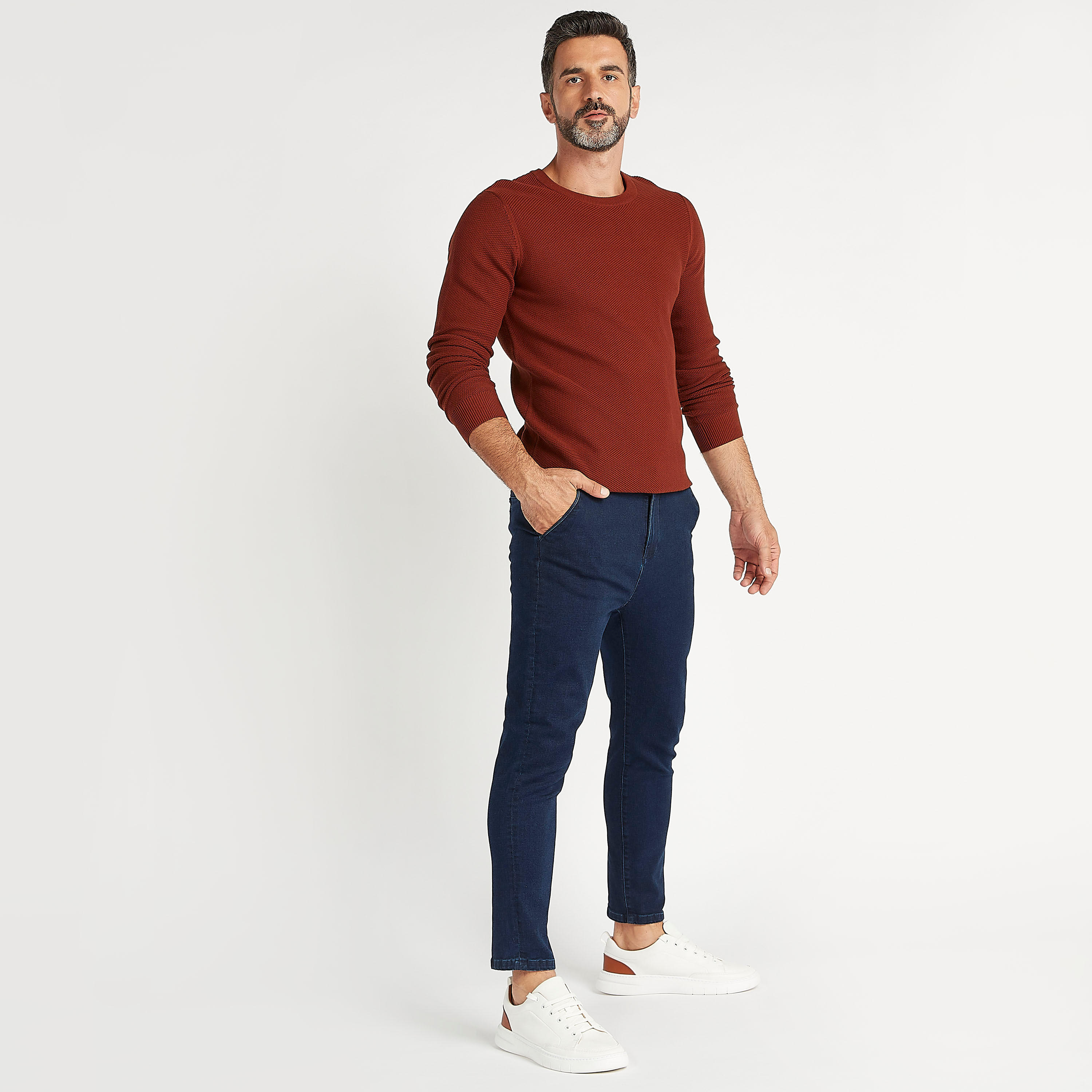 Textured Sweater with Long Sleeves and Crew Neck-men-clothing-sweatersandpullovers-image-2