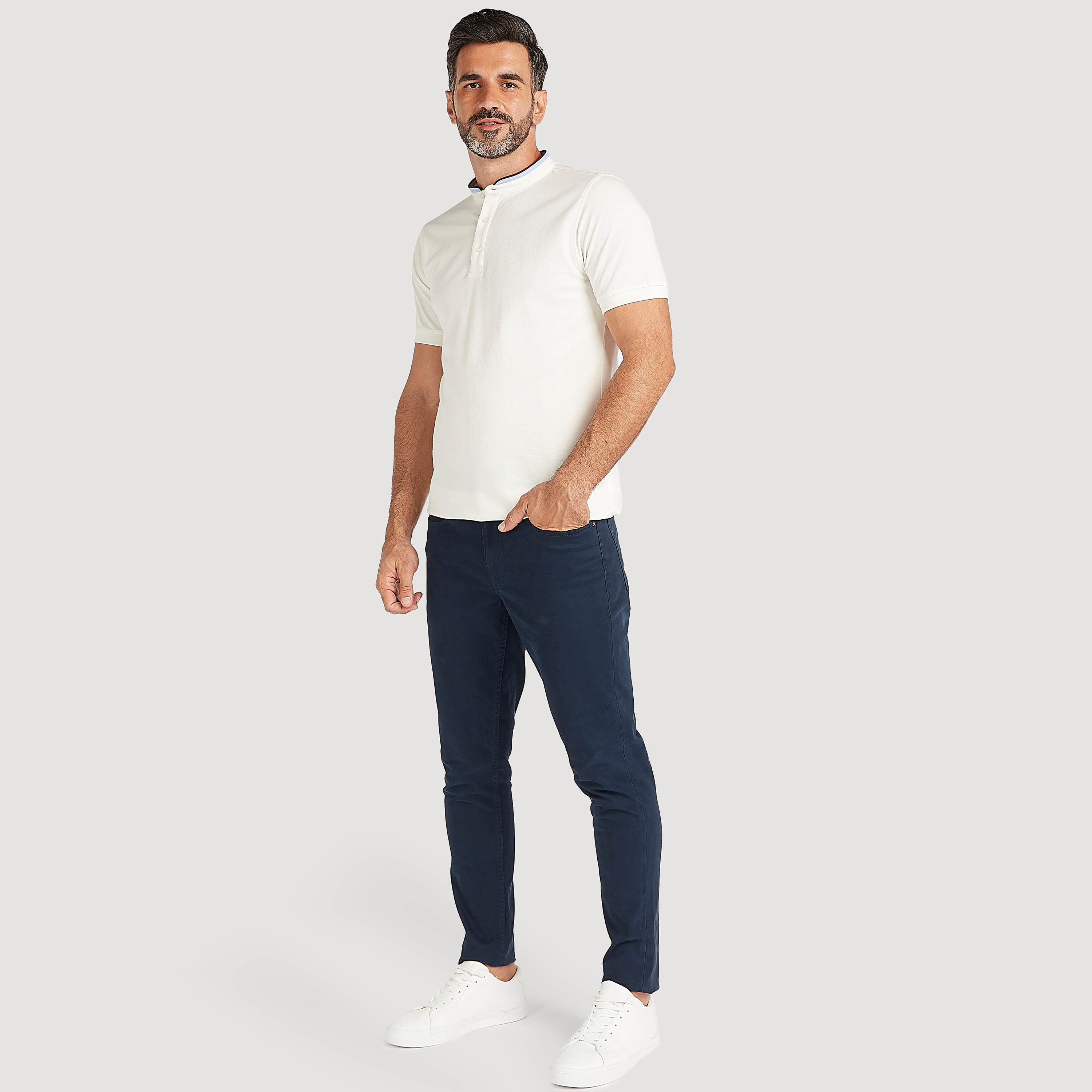 Textured Henley Neck T-shirt with Short Sleeves-men-clothing-tshirtsandpolos-tshirts-image-2