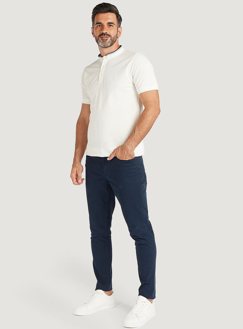Textured Henley Neck T-shirt with Short Sleeves-men-clothing-tshirtsandpolos-tshirts-image-2