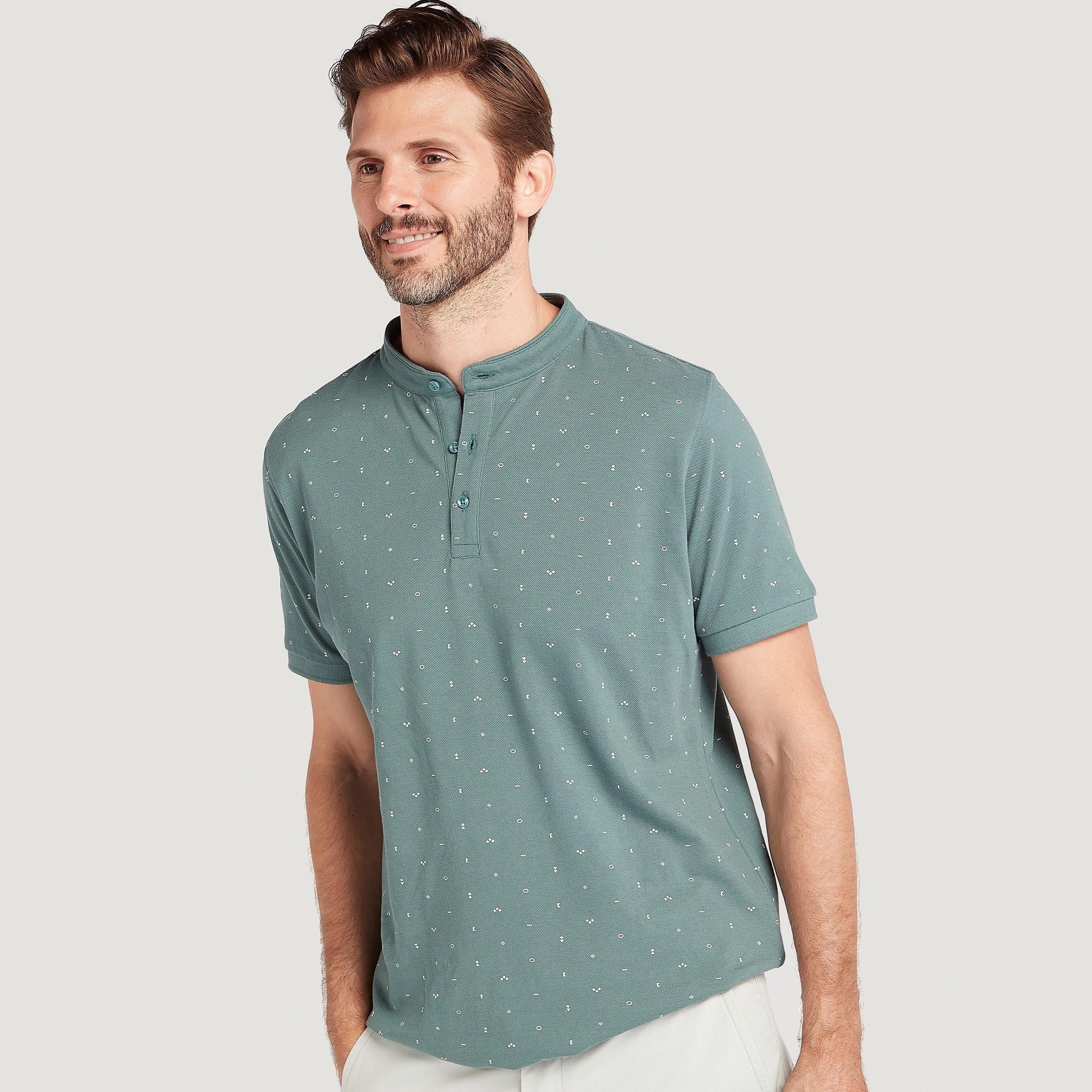 Printed T-shirt with Henley Collar and Short Sleeves-men-clothing-tshirtsandpolos-polos-image-1