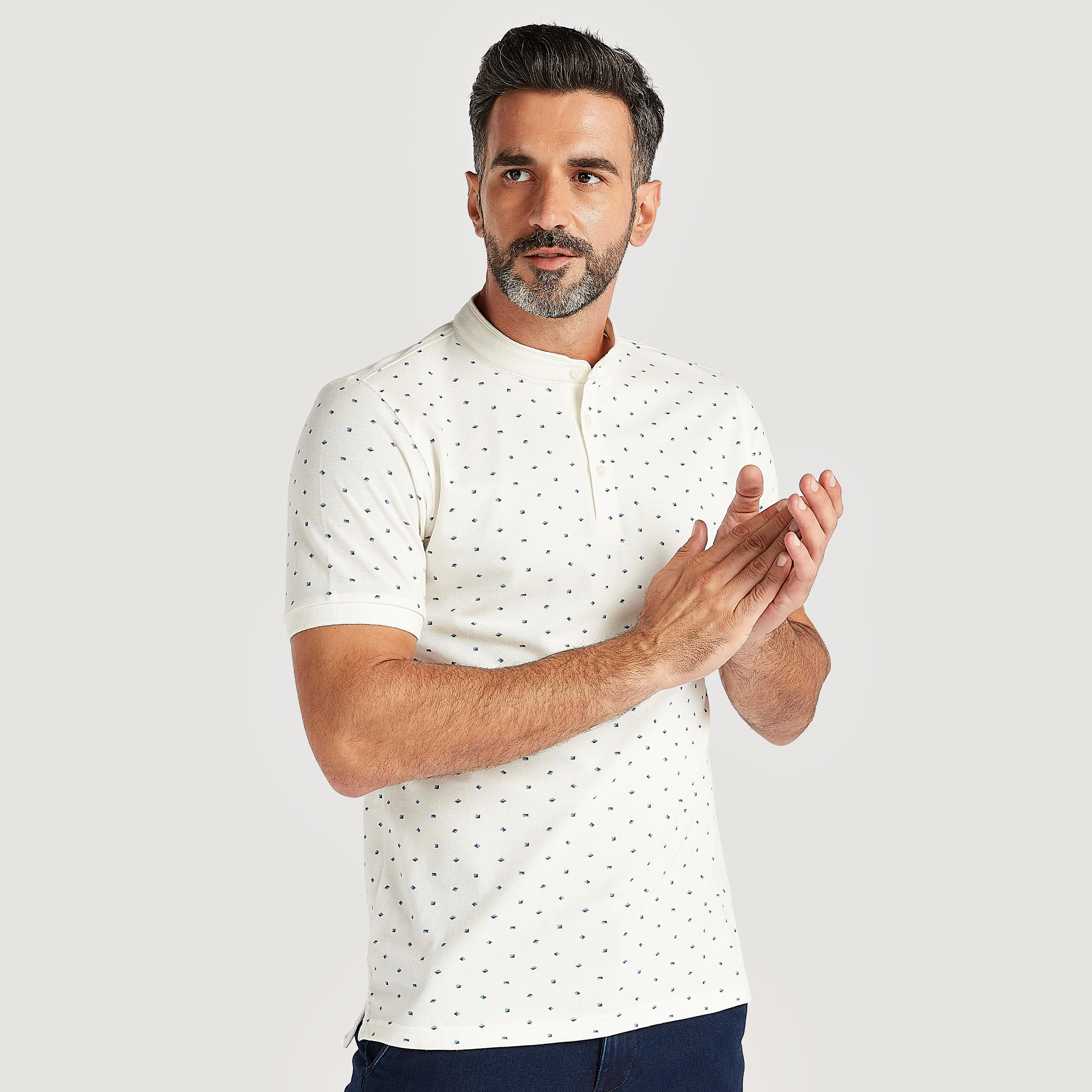 Printed Henley Neck T-shirt with Short Sleeves-men-clothing-tshirtsandpolos-polos-image-1