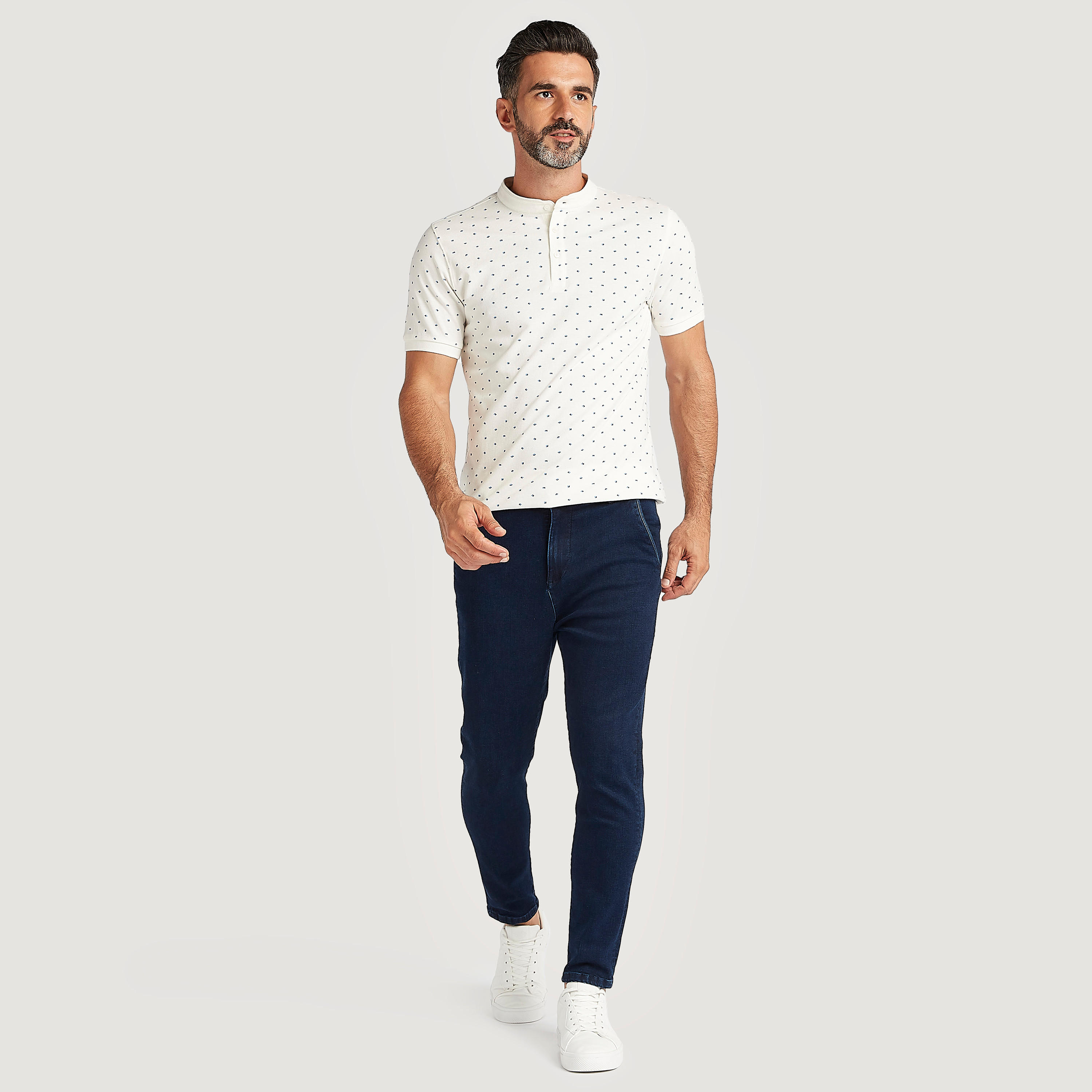 Printed Henley Neck T-shirt with Short Sleeves-men-clothing-tshirtsandpolos-polos-image-2
