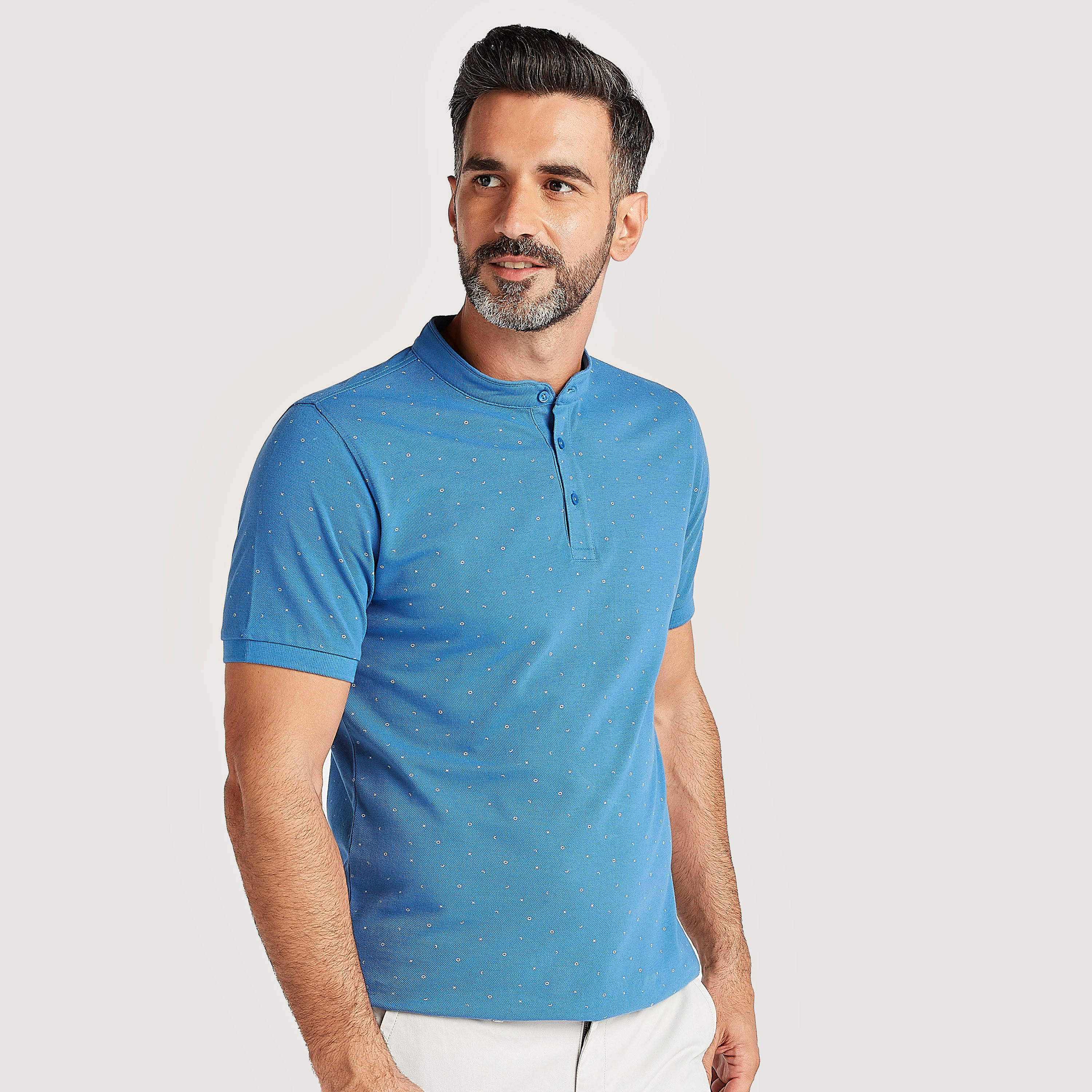 Printed Henley Neck T-shirt with Short Sleeves-men-clothing-tshirtsandpolos-polos-image-1