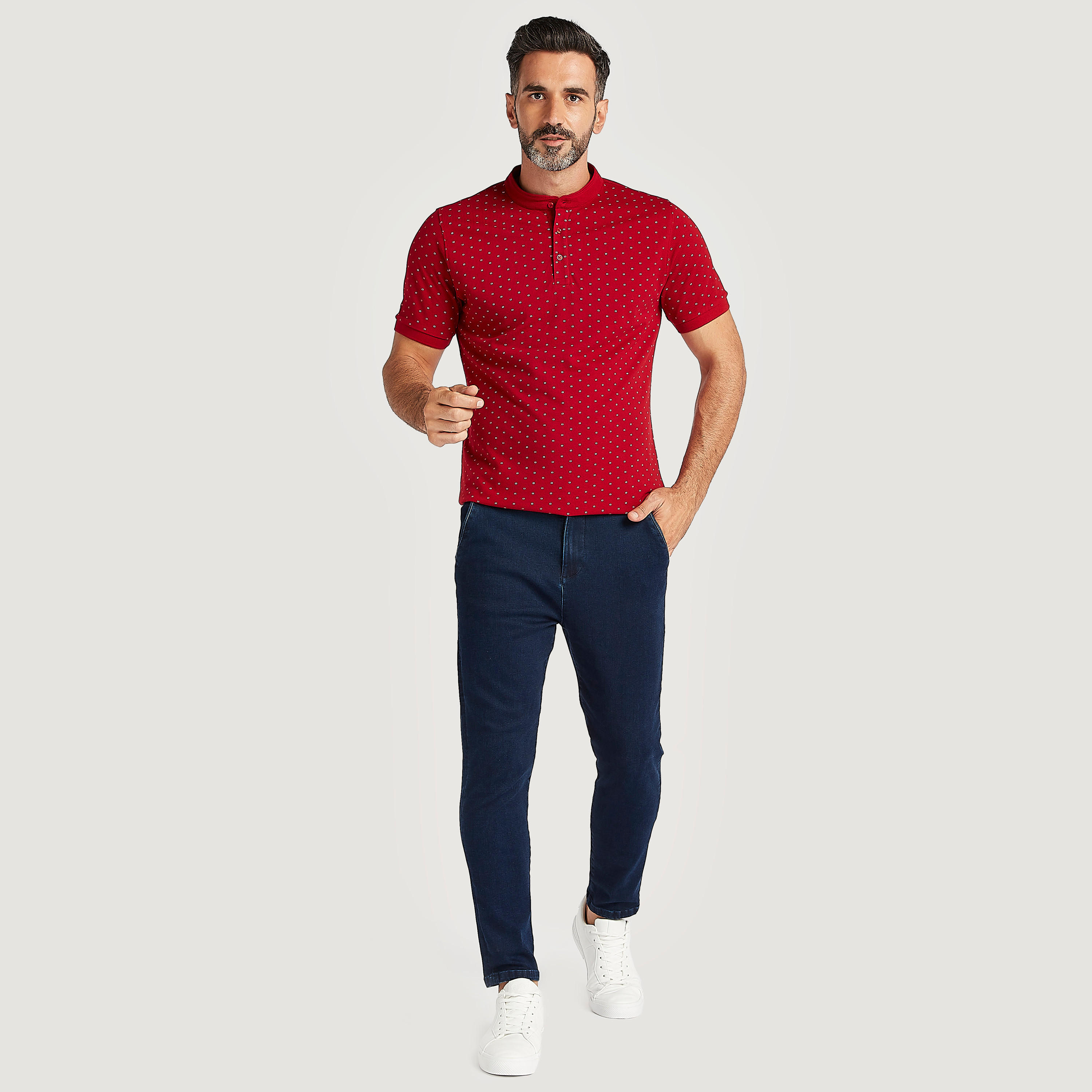 Printed Henley Neck T-shirt with Short Sleeves-men-clothing-tshirtsandpolos-polos-image-2